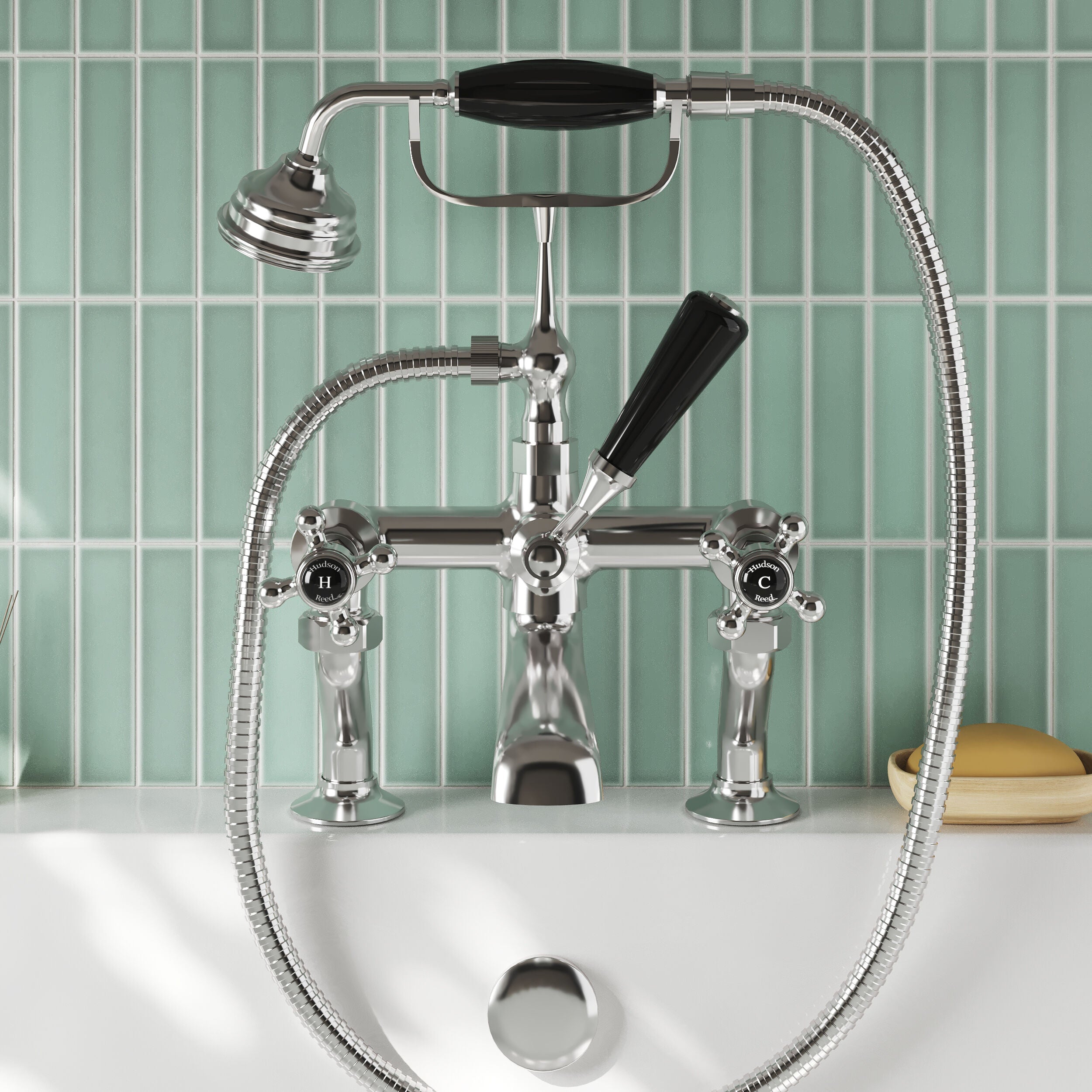 Claremont Topaz Crosshead Deck Mounted Bath Shower Mixer Tap
