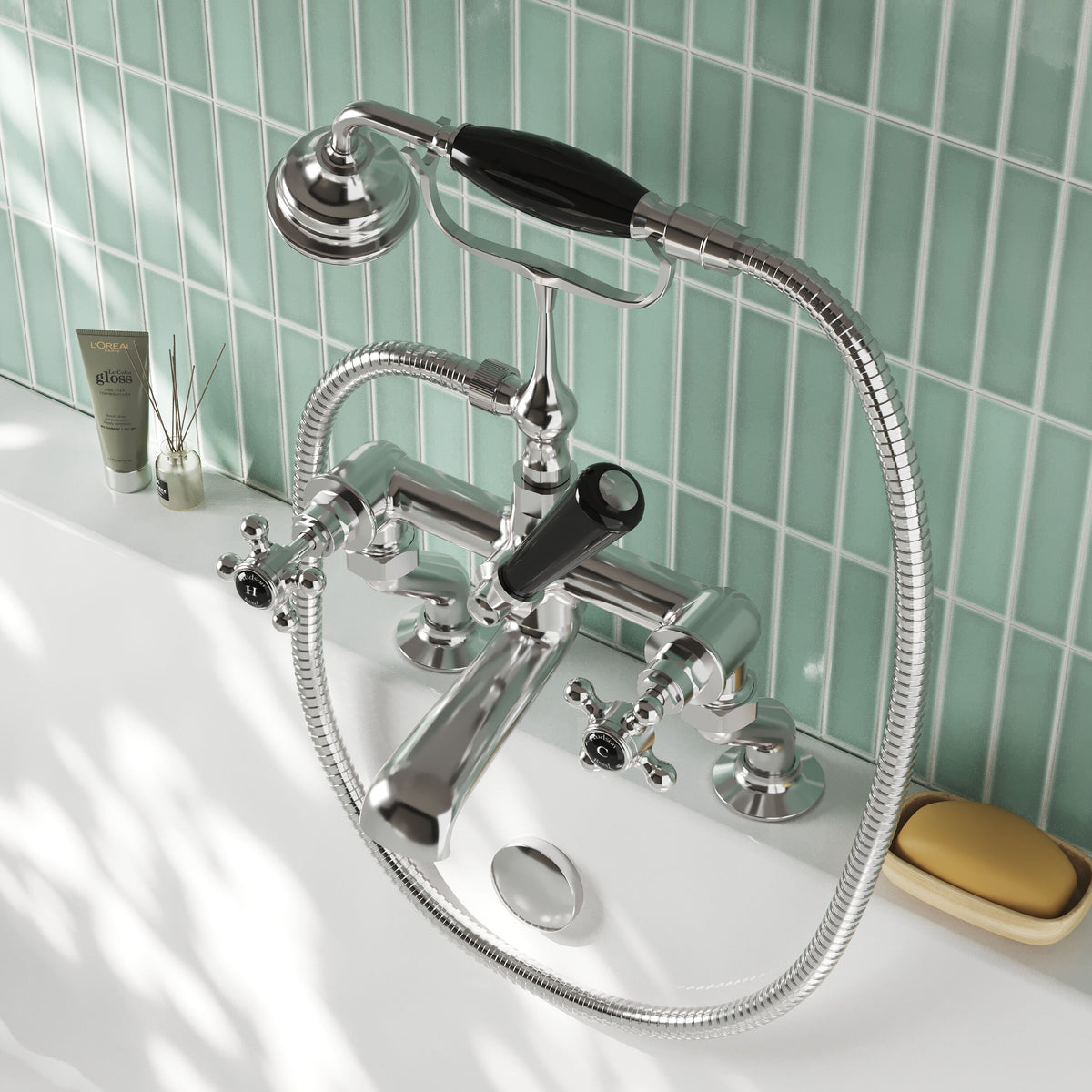 Claremont Topaz Crosshead Deck Mounted Bath Shower Mixer Tap