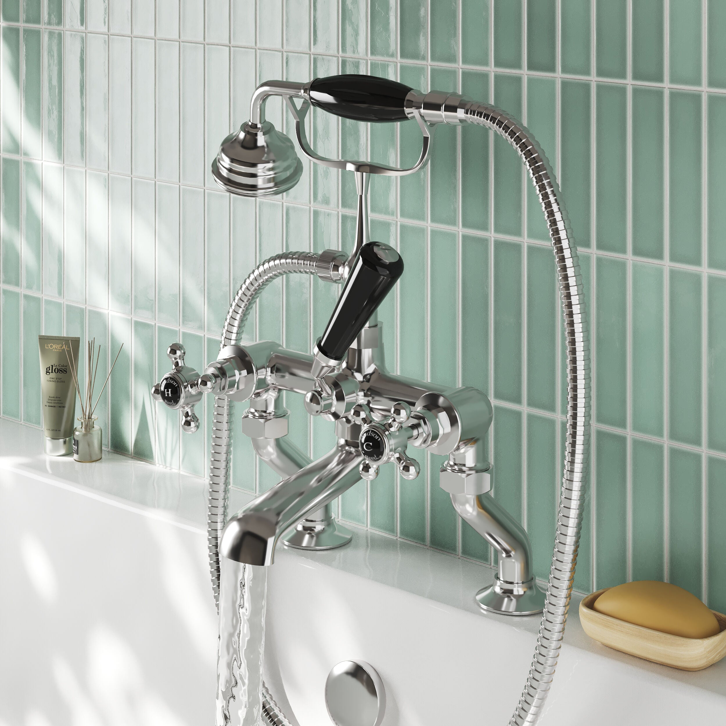 Claremont Topaz Crosshead Deck Mounted Bath Shower Mixer Tap