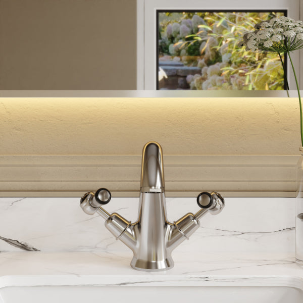 Claremont Dual Lever Mono Basin Mixer Tap with Pop Up Waste