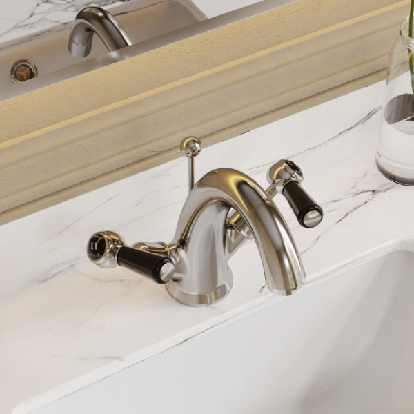 Claremont Dual Lever Mono Basin Mixer Tap with Pop Up Waste