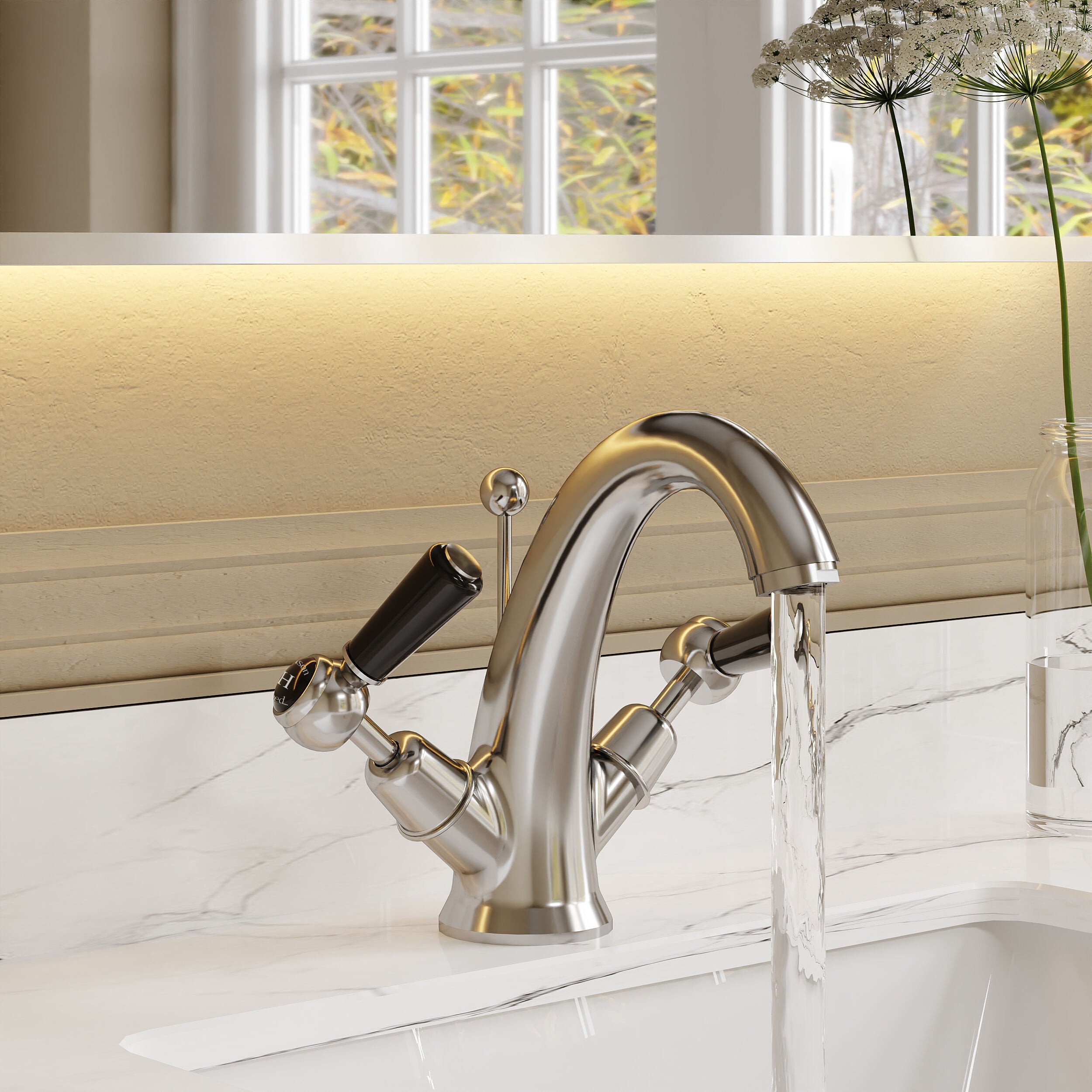 Claremont Topaz Dual Lever Mono Basin Mixer Tap with Pop Up Waste