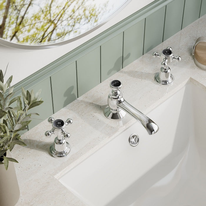 Claremont 3-Hole Deck Mounted Basin Mixer Tap with Pop Up Waste