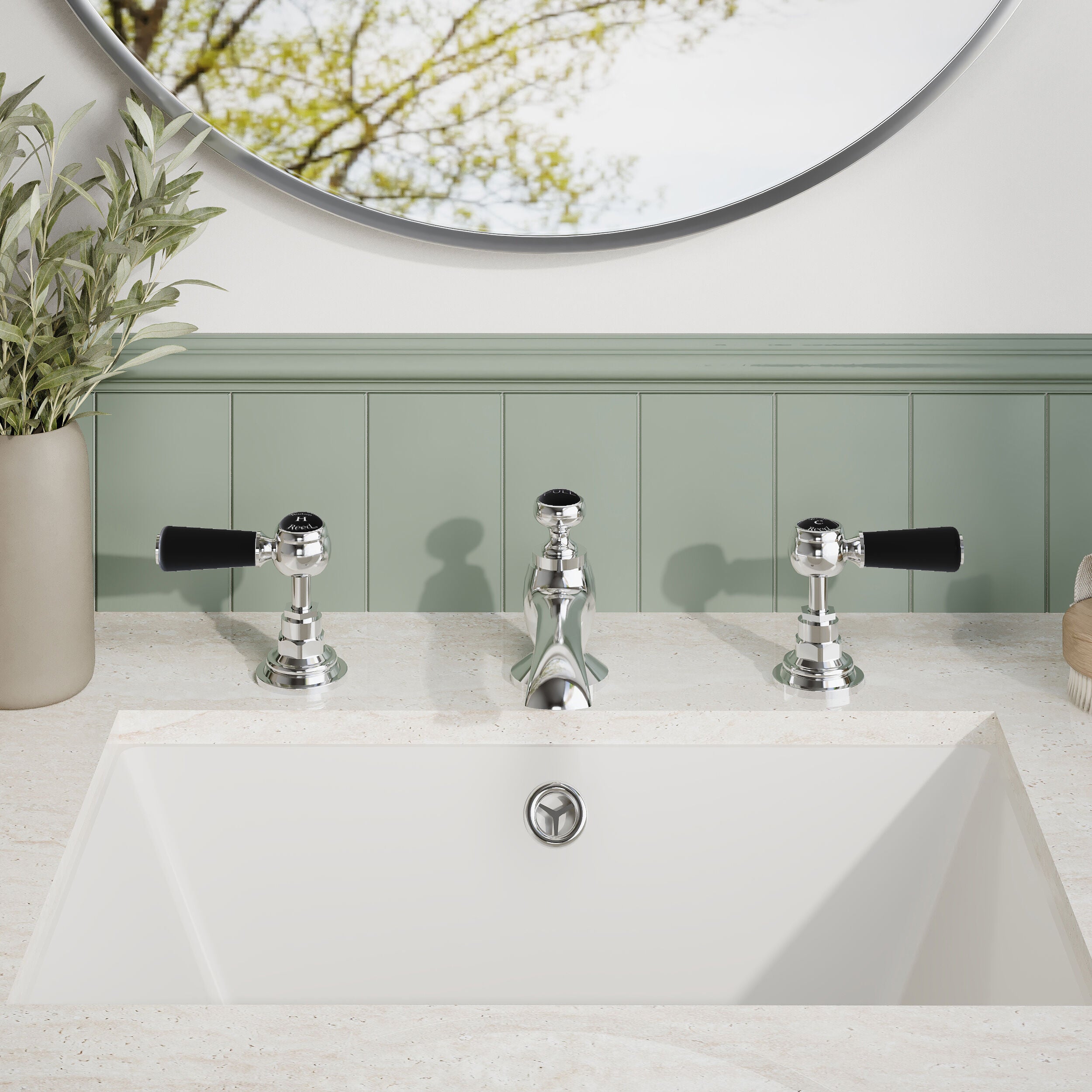 Claremont Topaz 3 Hole Dual Lever Basin Mixer Tap with Pop Up Waste