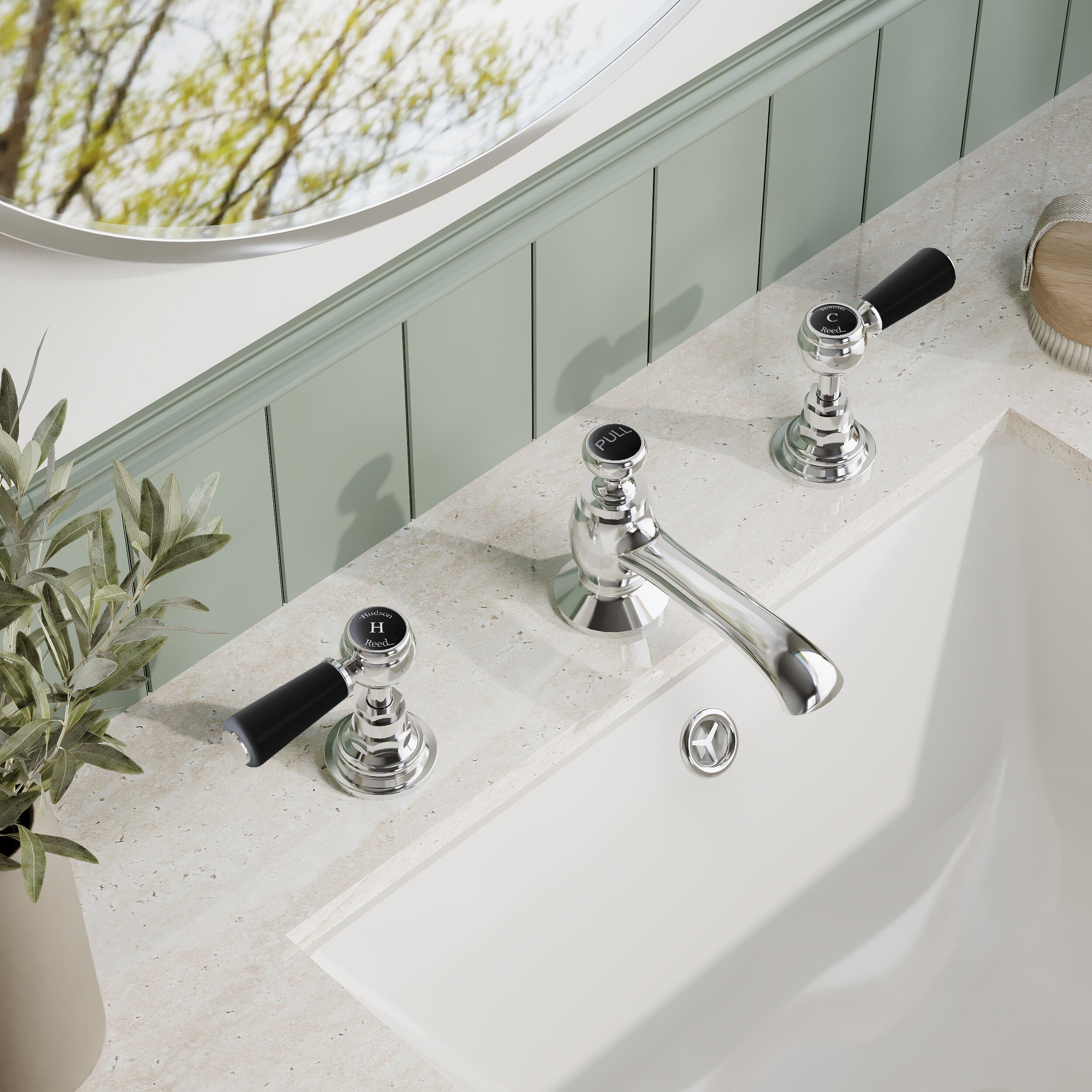 Claremont Topaz 3 Hole Dual Lever Basin Mixer Tap with Pop Up Waste
