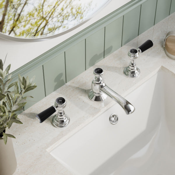 Claremont 3 Hole Dual Lever Basin Mixer Tap with Pop Up Waste