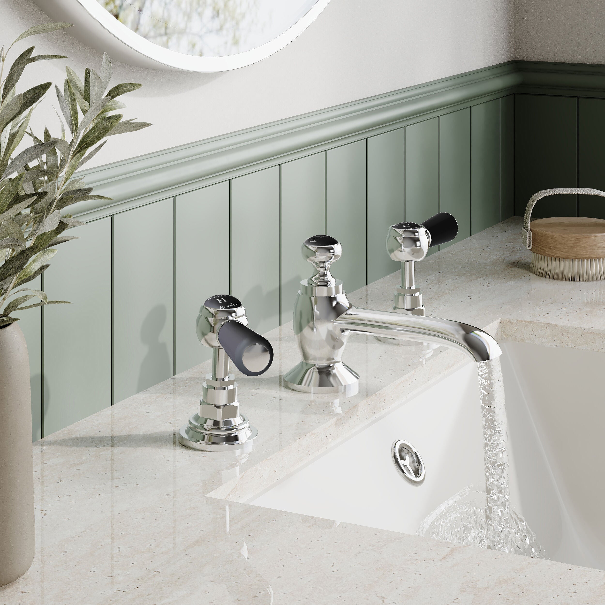 Claremont Topaz 3 Hole Dual Lever Basin Mixer Tap with Pop Up Waste