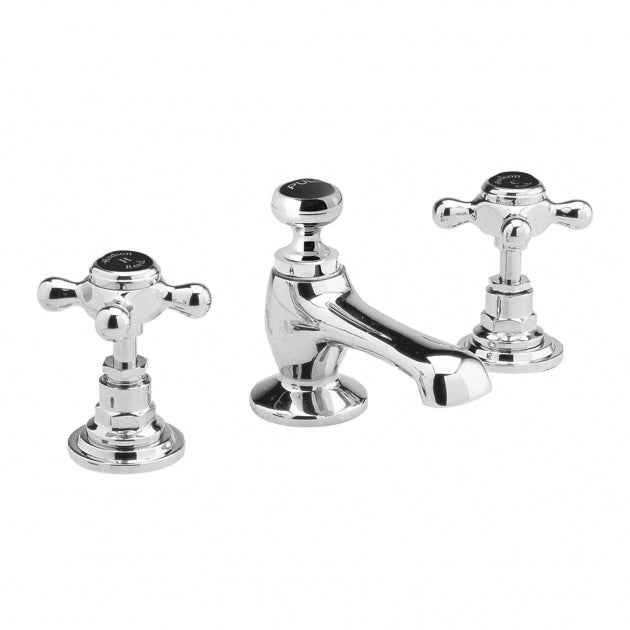 Claremont Topaz Hexagonal Collar 3 Hole Basin Mixer Tap with Pop Up Waste