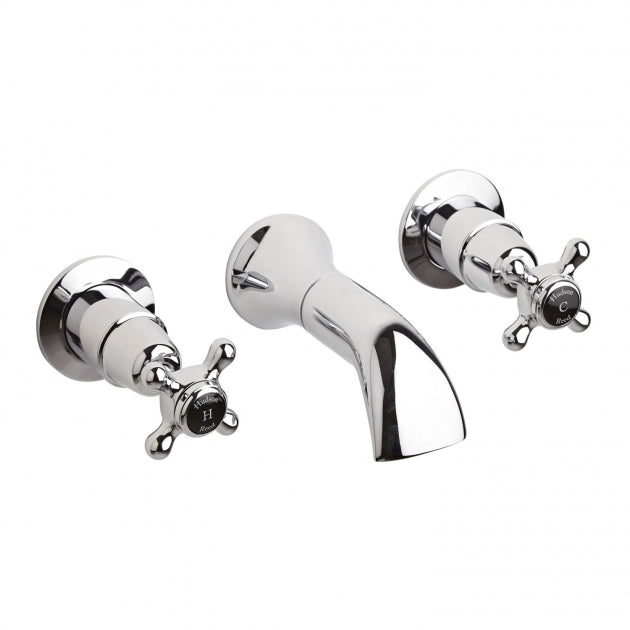 Claremont Topaz Crosshead 3-Hole Wall Mounted Basin Mixer Tap