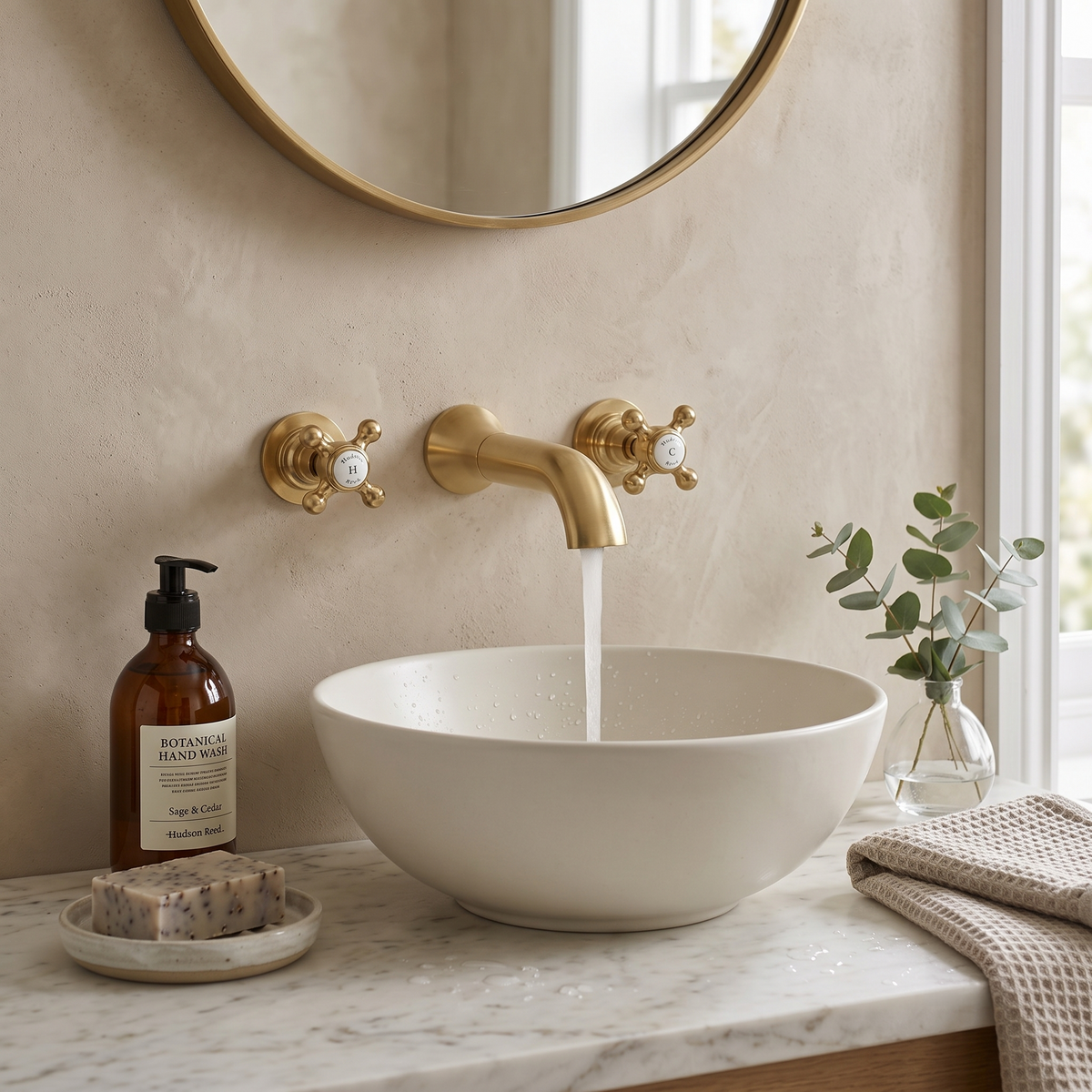 Claremont Crosshead Topaz 3-Hole Wall Mounted Basin Mixer Tap