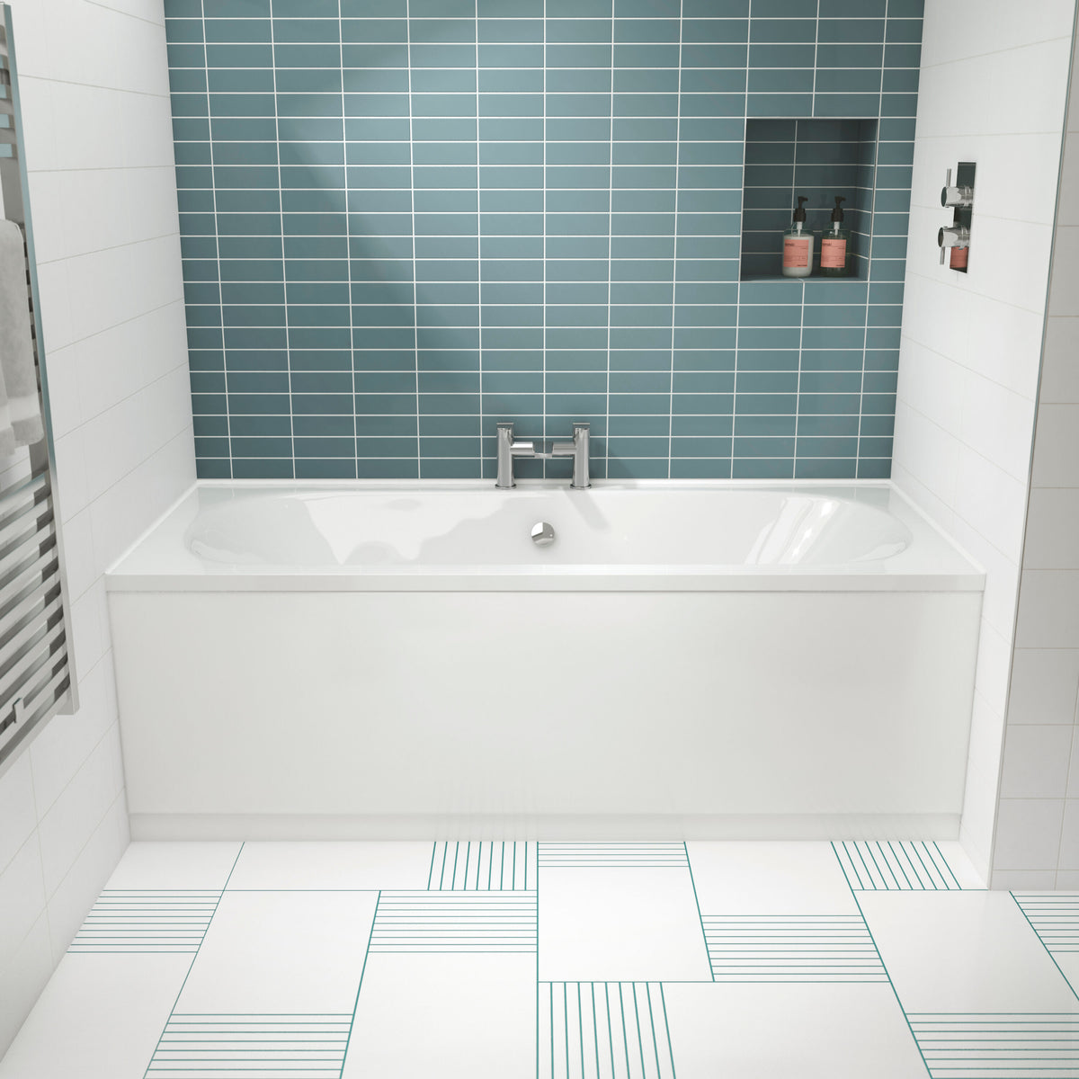 Thornbury Modern Round Double Ended Straight Bath with Adjustable Legs - White