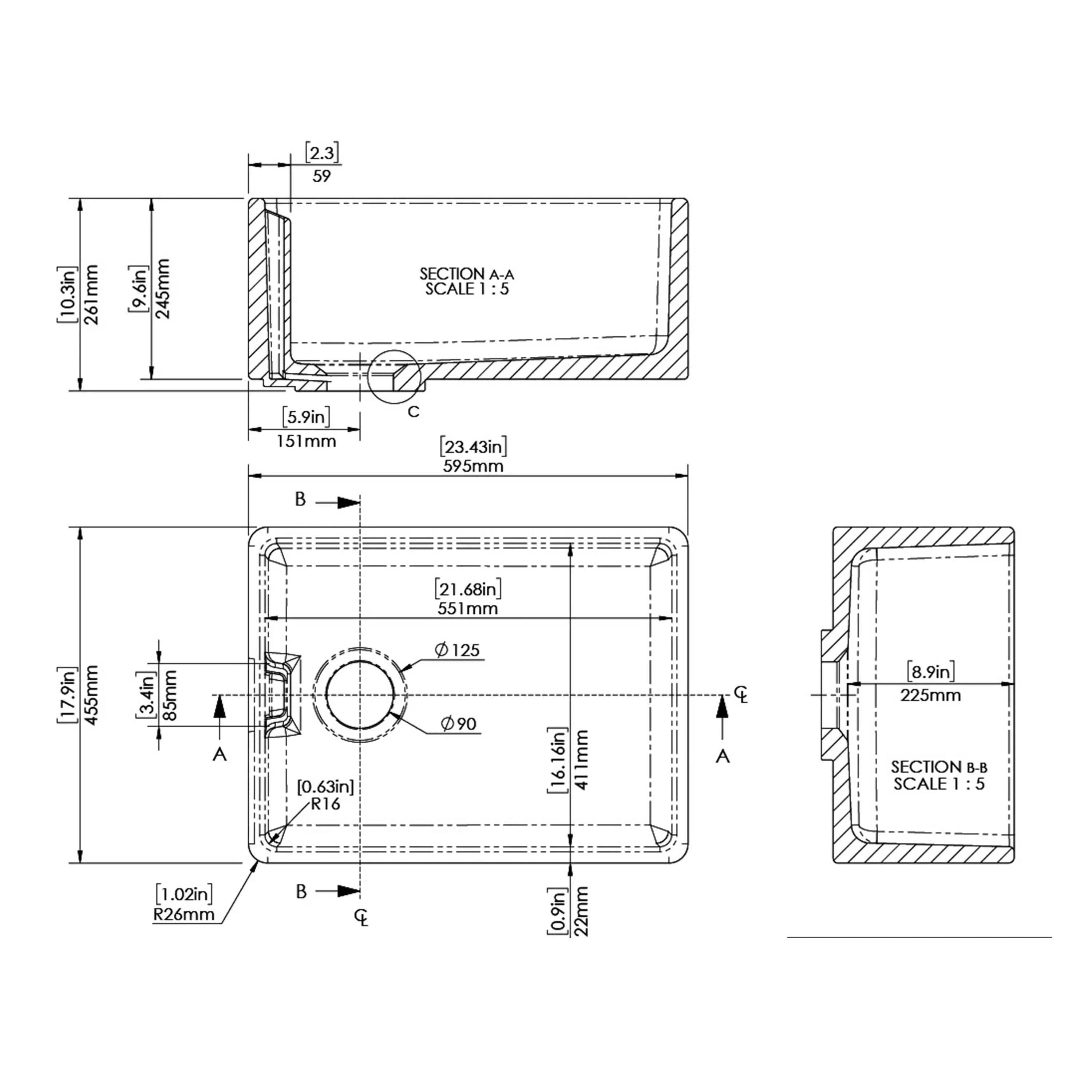 Nuie Single Bowl Belfast Sink With Offset Waste And Weir Overflow