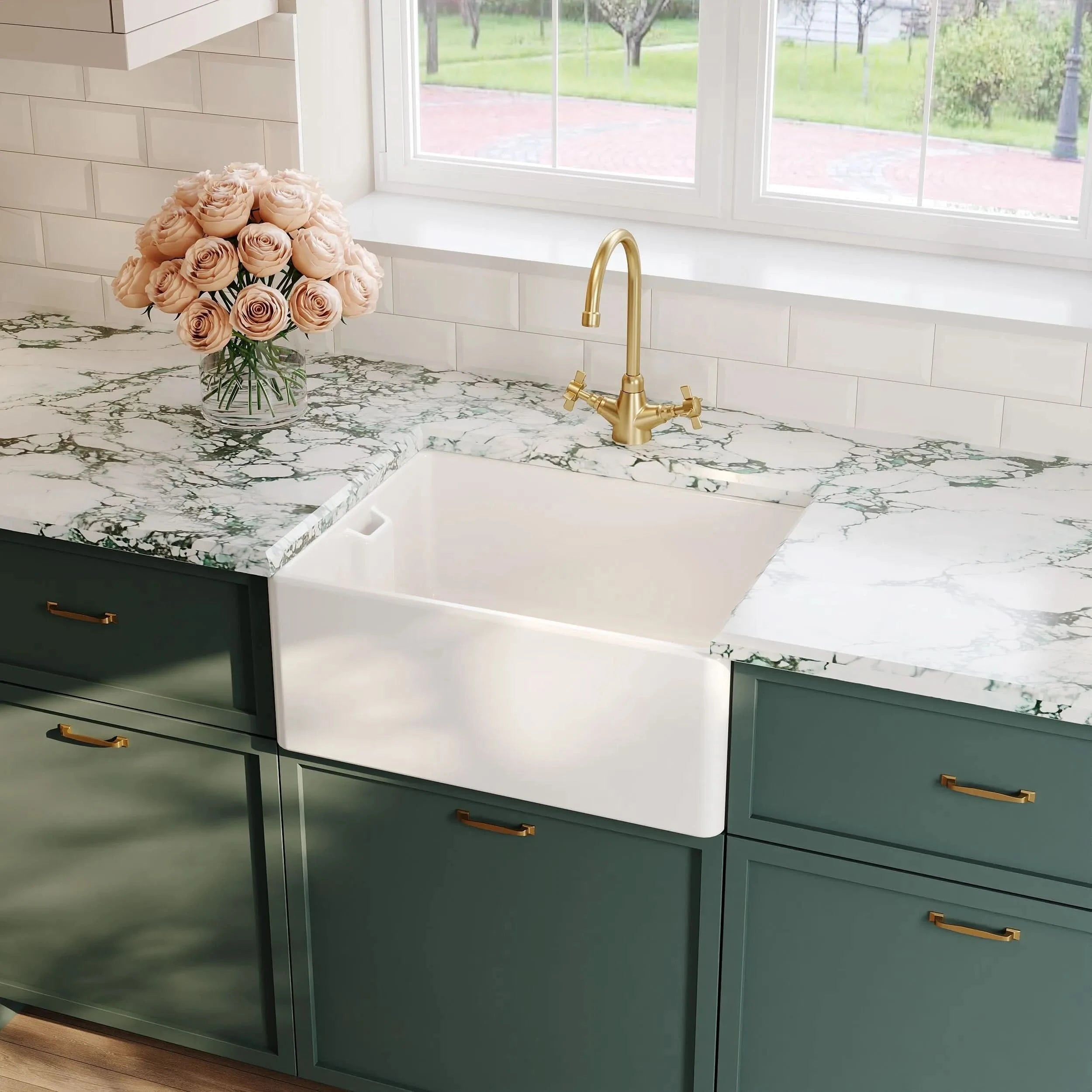 Nuie Single Bowl Belfast Sink With Offset Waste And Weir Overflow
