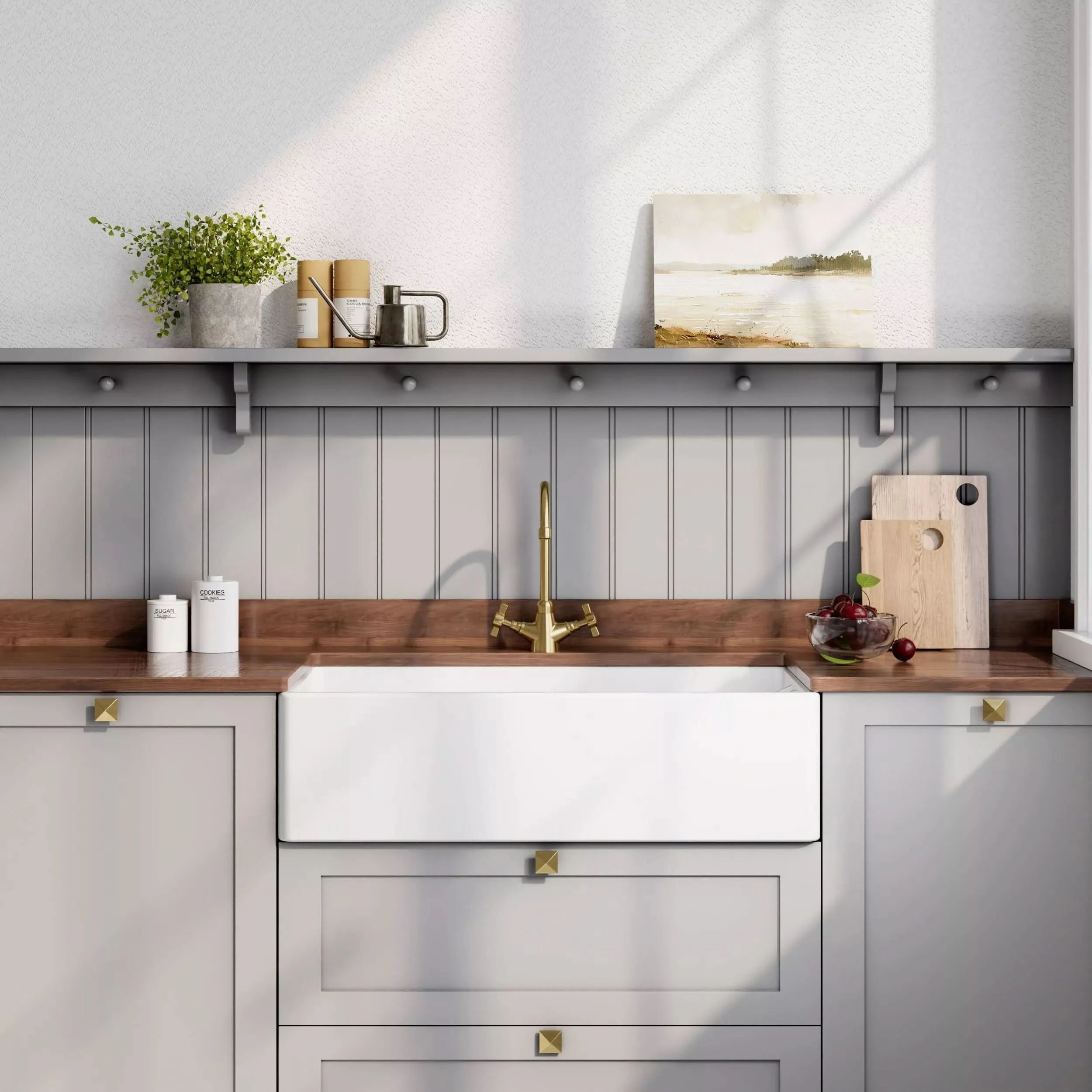 Inspire Single Bowl Belfast Sink With Offset Waste And Weir Overflow