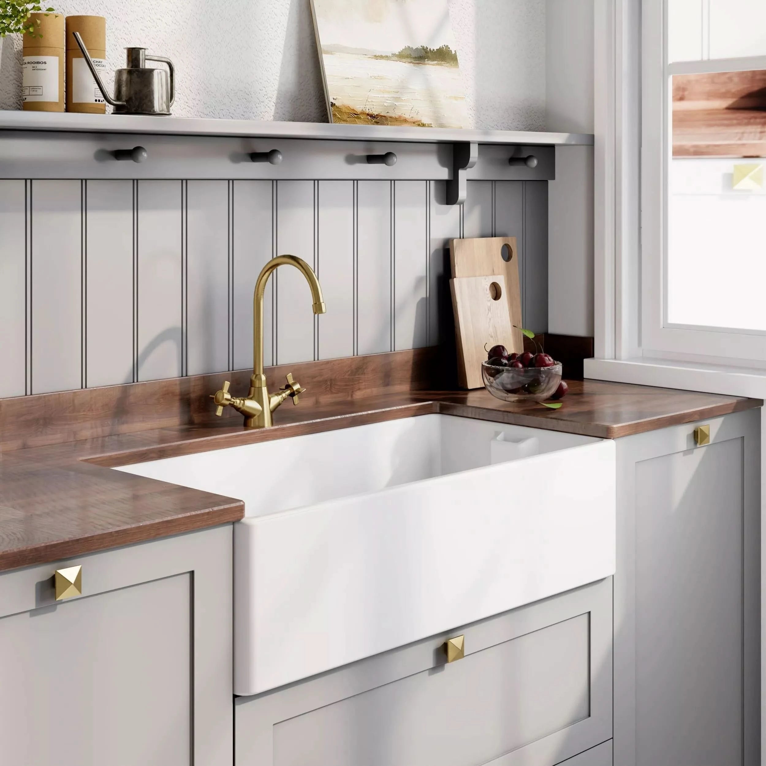 Inspire Single Bowl Belfast Sink With Offset Waste And Weir Overflow