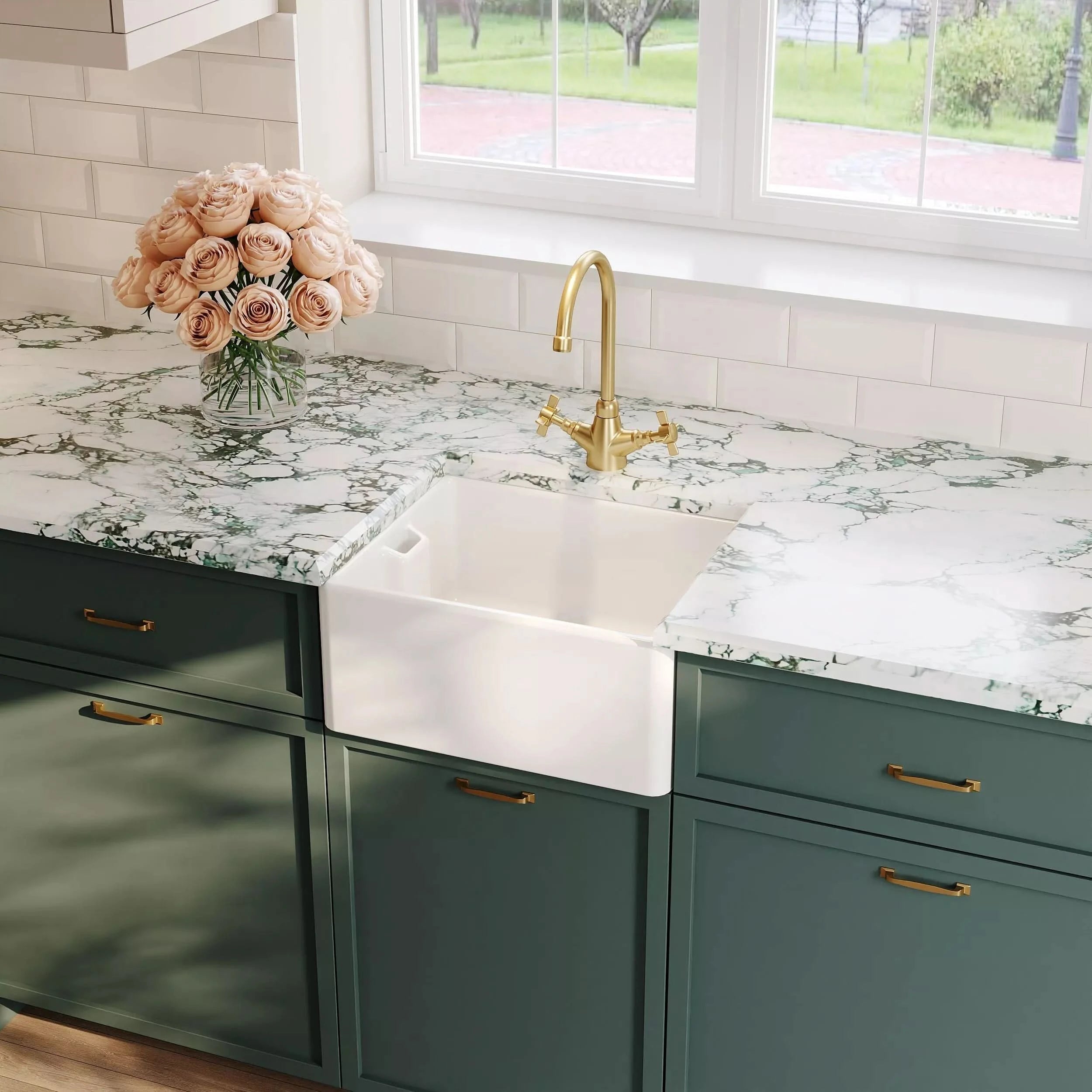 Inspire Single Bowl Belfast Sink With Offset Waste And Weir Overflow