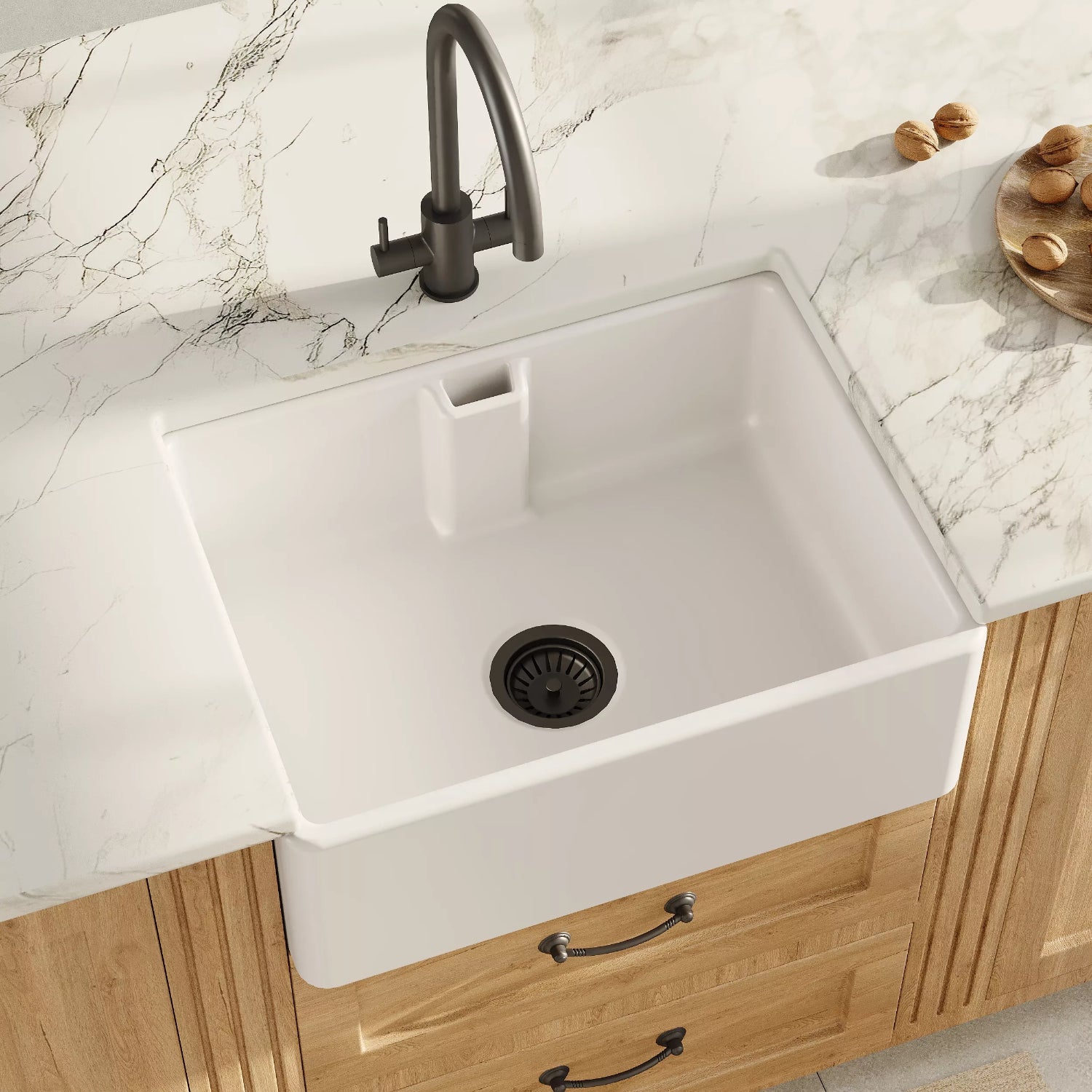 Nuie Single Bowl Belfast Sink With Central Waste And Weir Overflow - White