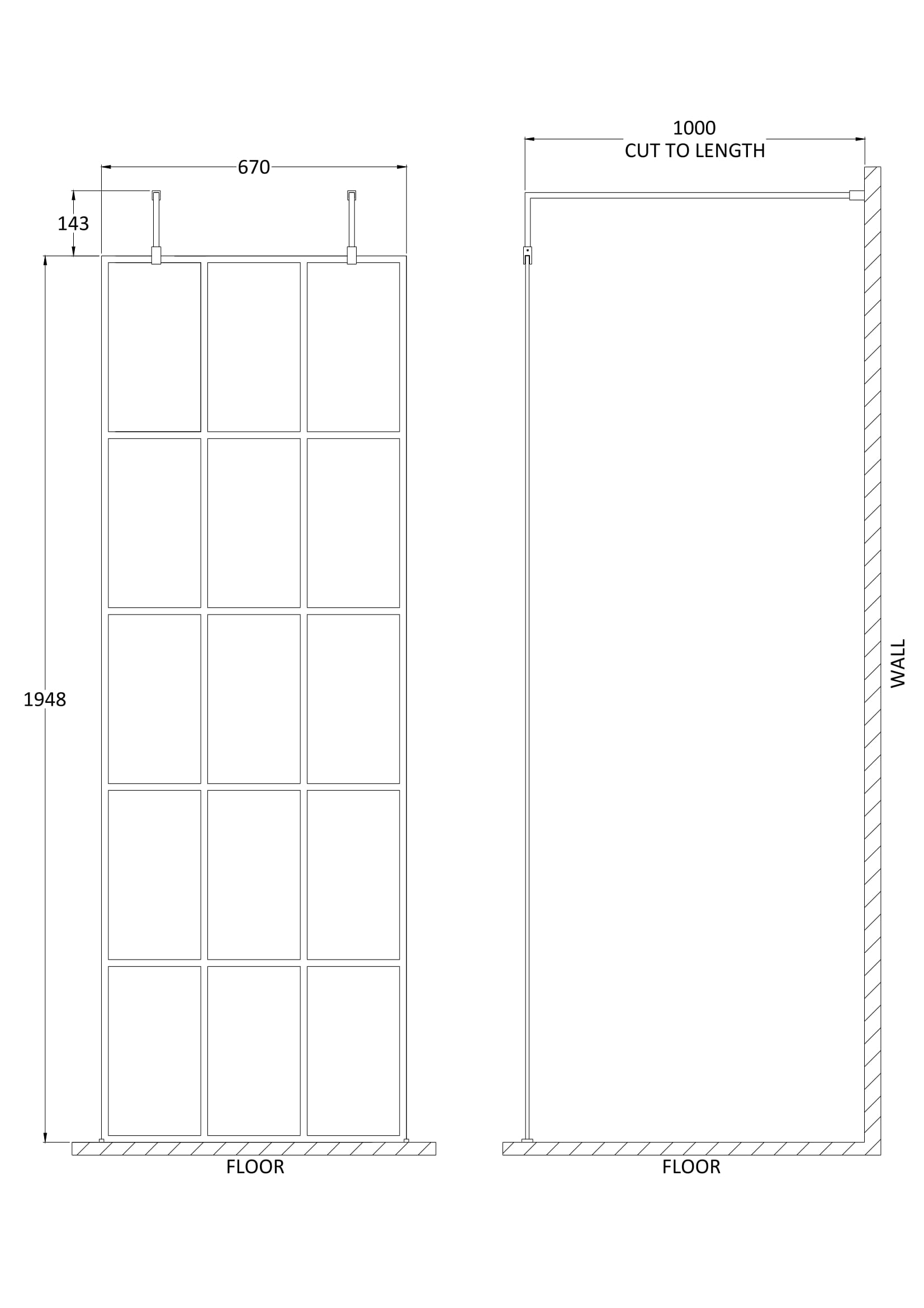 Aspect 8mm Glass Frame Screen Wetroom With Arms And Feet - Matt Black