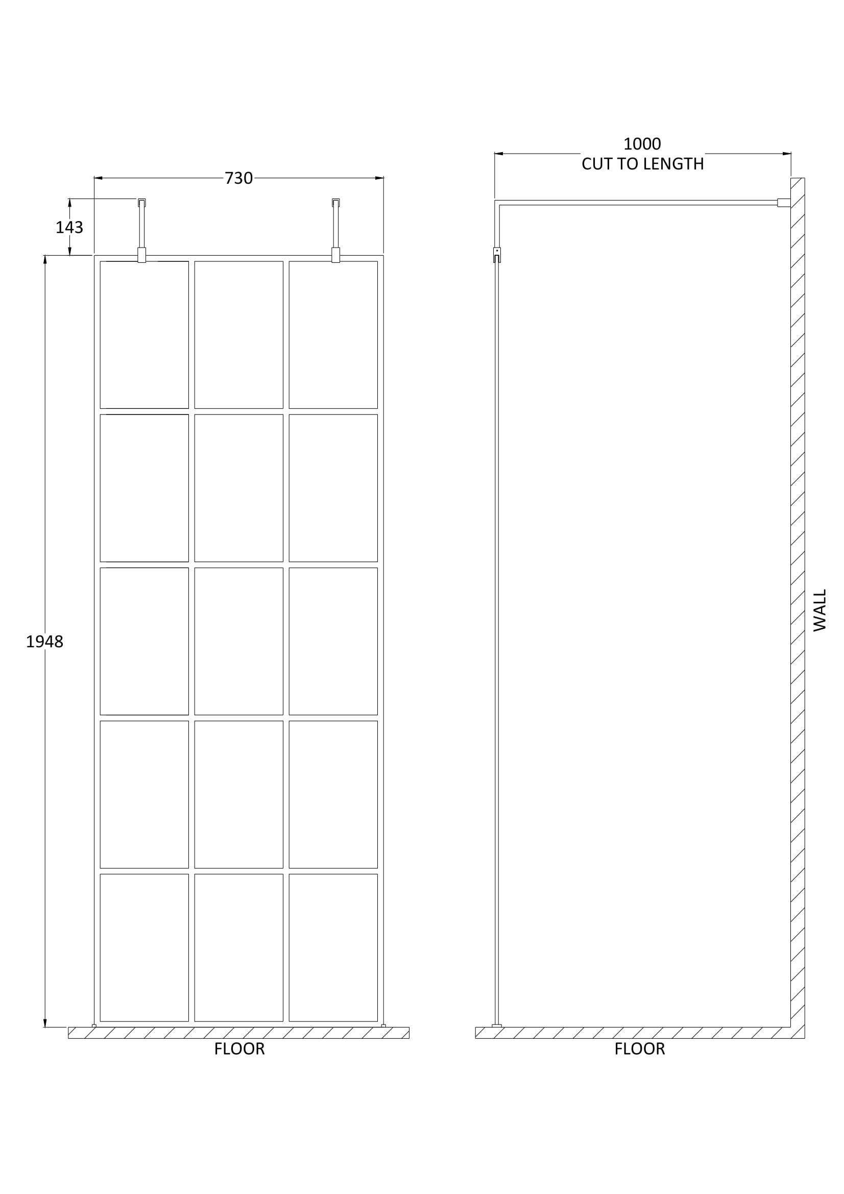 Aspect 8mm Glass Frame Screen Wetroom With Arms And Feet - Matt Black