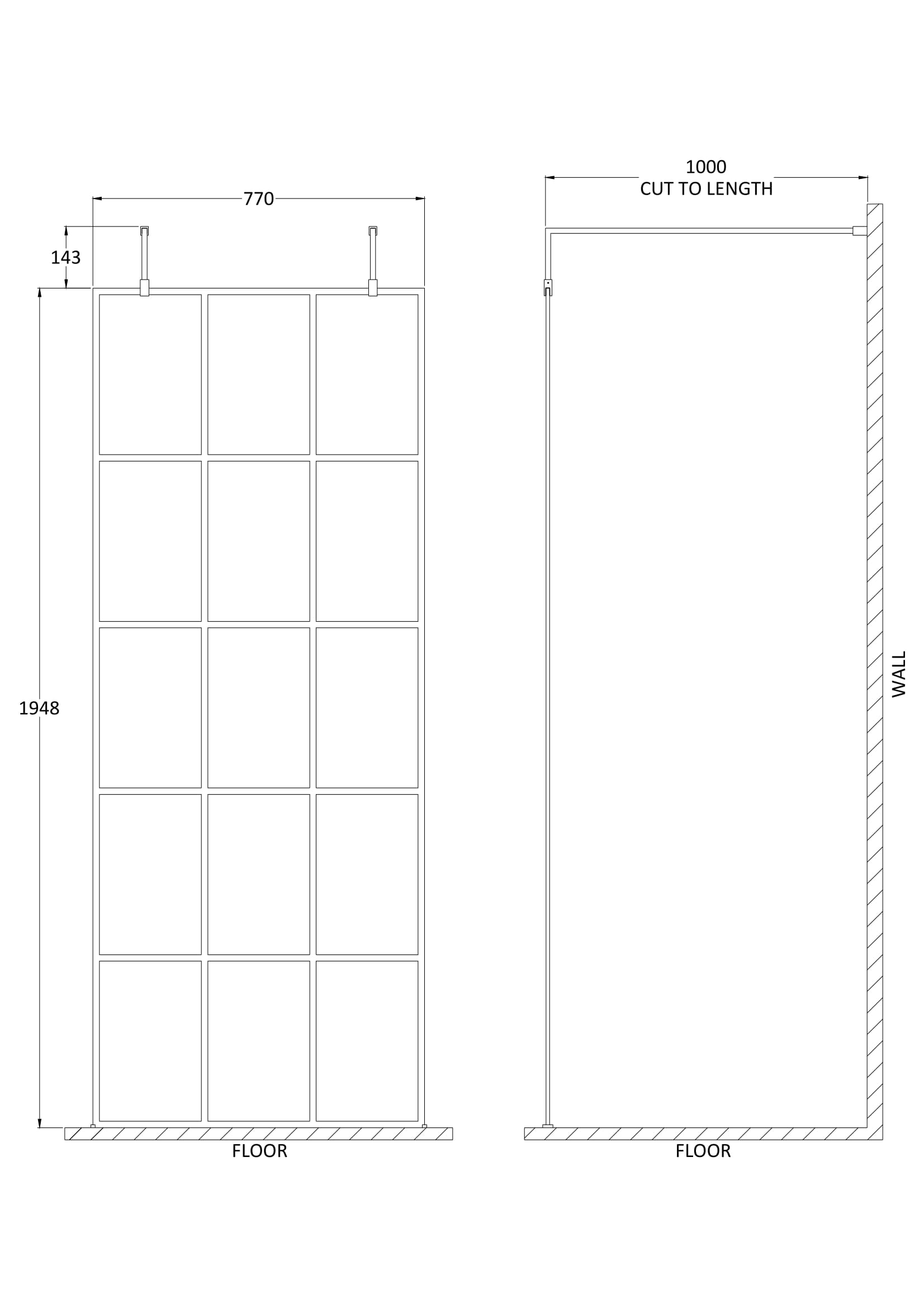 Aspect 8mm Glass Frame Screen Wetroom With Arms And Feet - Matt Black