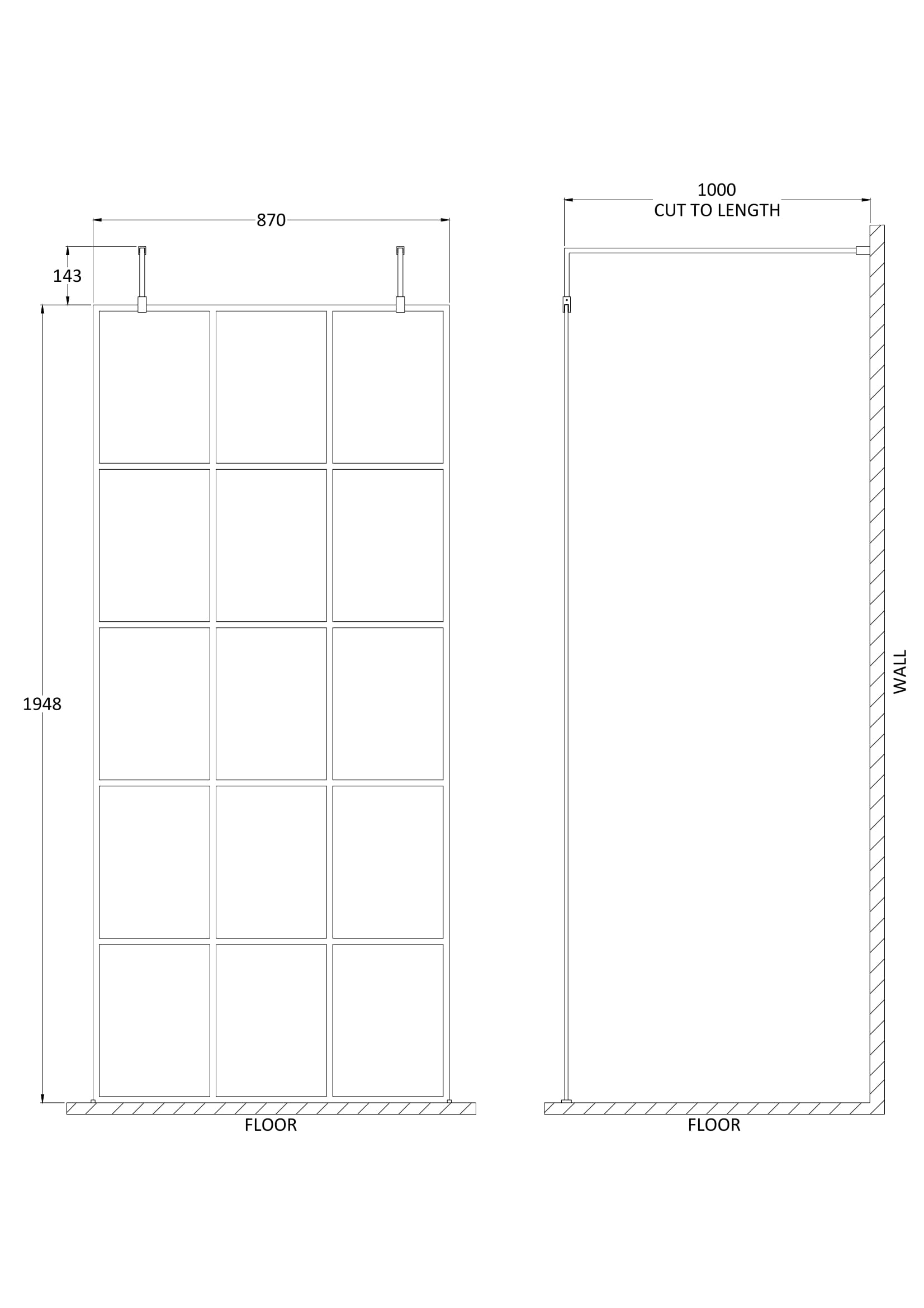 Aspect 8mm Glass Frame Screen Wetroom With Arms And Feet - Matt Black