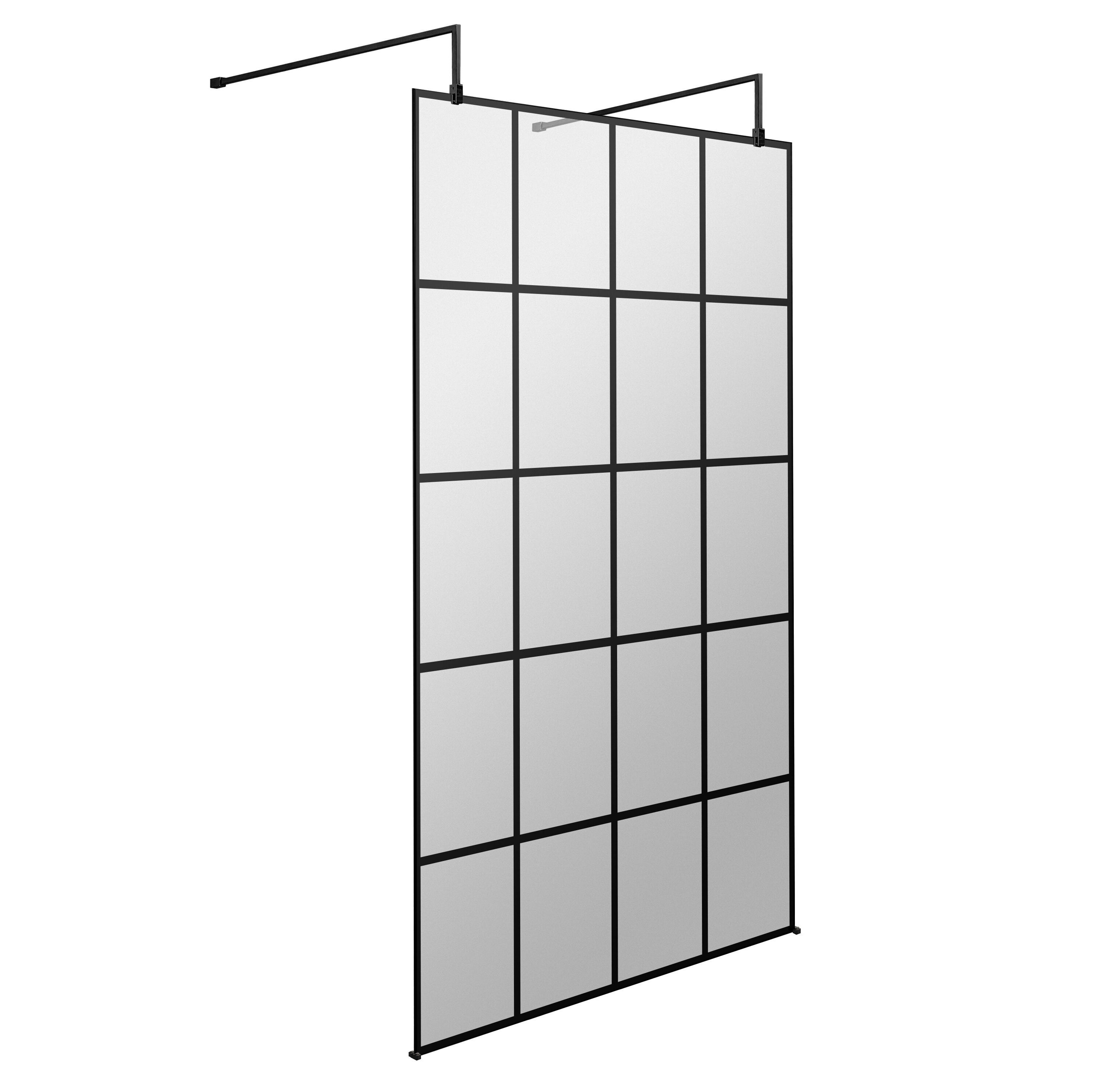Aspect 8mm Glass Frame Wetroom Panel With Arms And Feet - Matt Black