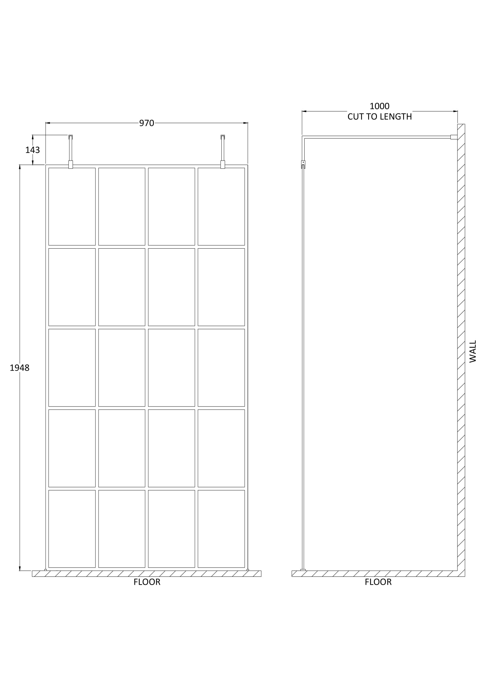 Aspect 8mm Glass Frame Screen Wetroom With Arms And Feet - Matt Black