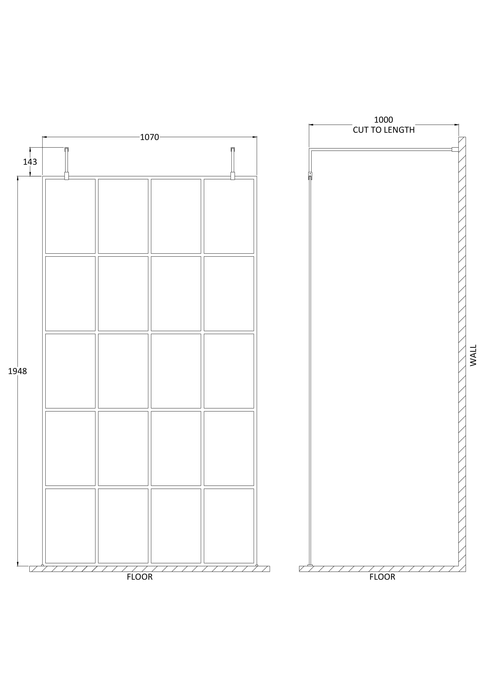 Aspect 8mm Glass Frame Screen Wetroom With Arms And Feet - Matt Black