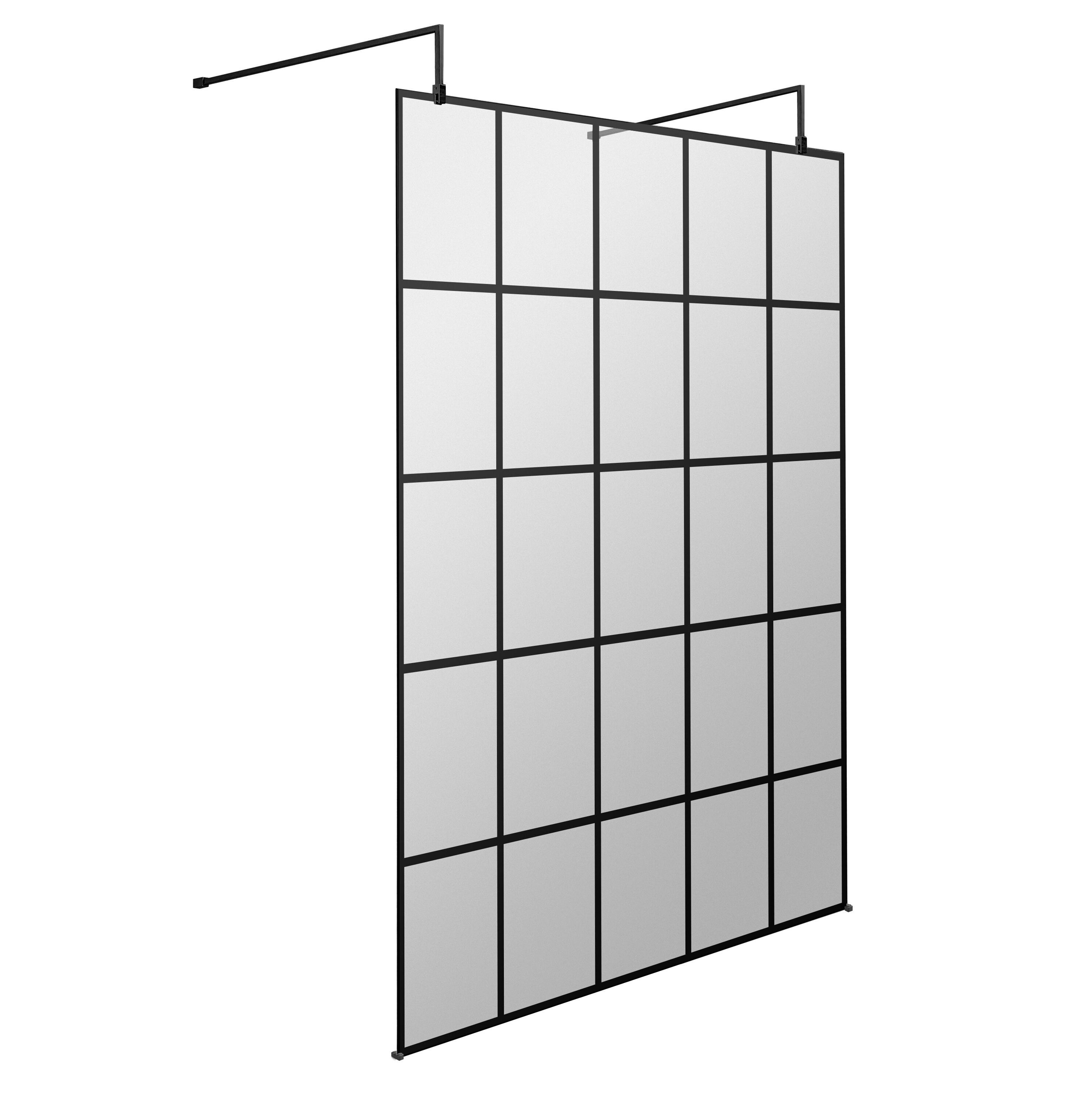 Aspect 8mm Glass Frame Wetroom Panel With Arms And Feet - Matt Black