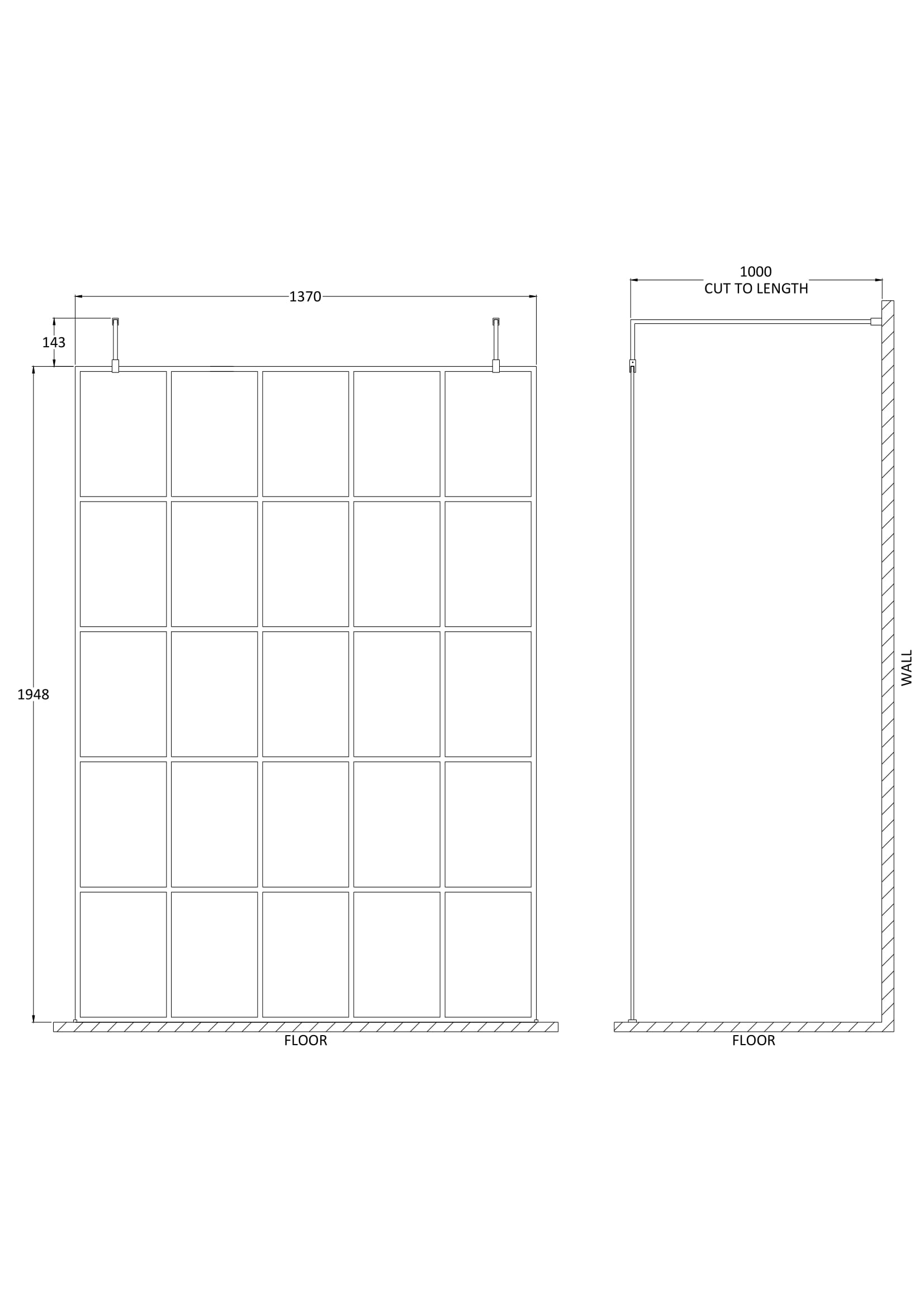 Aspect 8mm Glass Frame Screen Wetroom With Arms And Feet - Matt Black