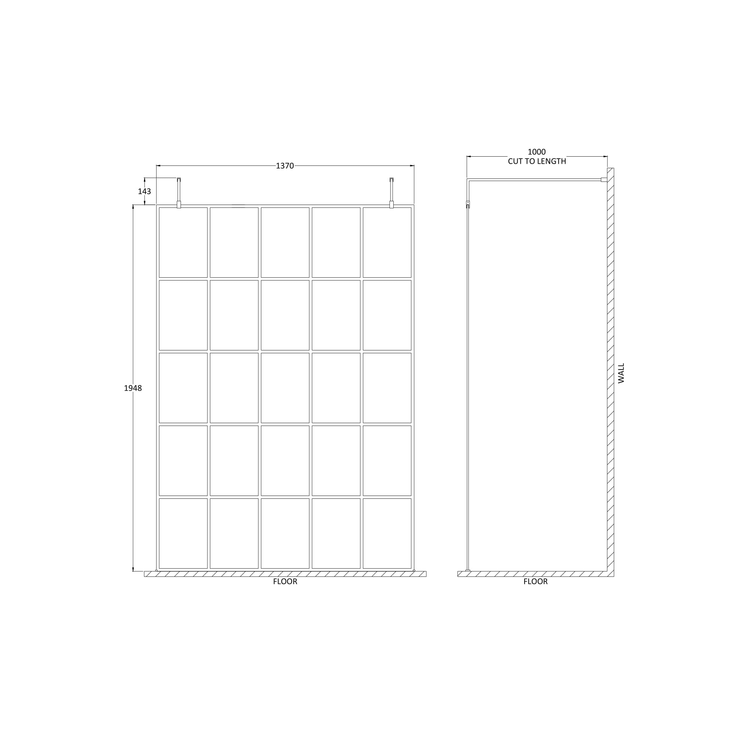 Aspect 8mm Glass Frame Wetroom Panel With Arms And Feet - Matt Black