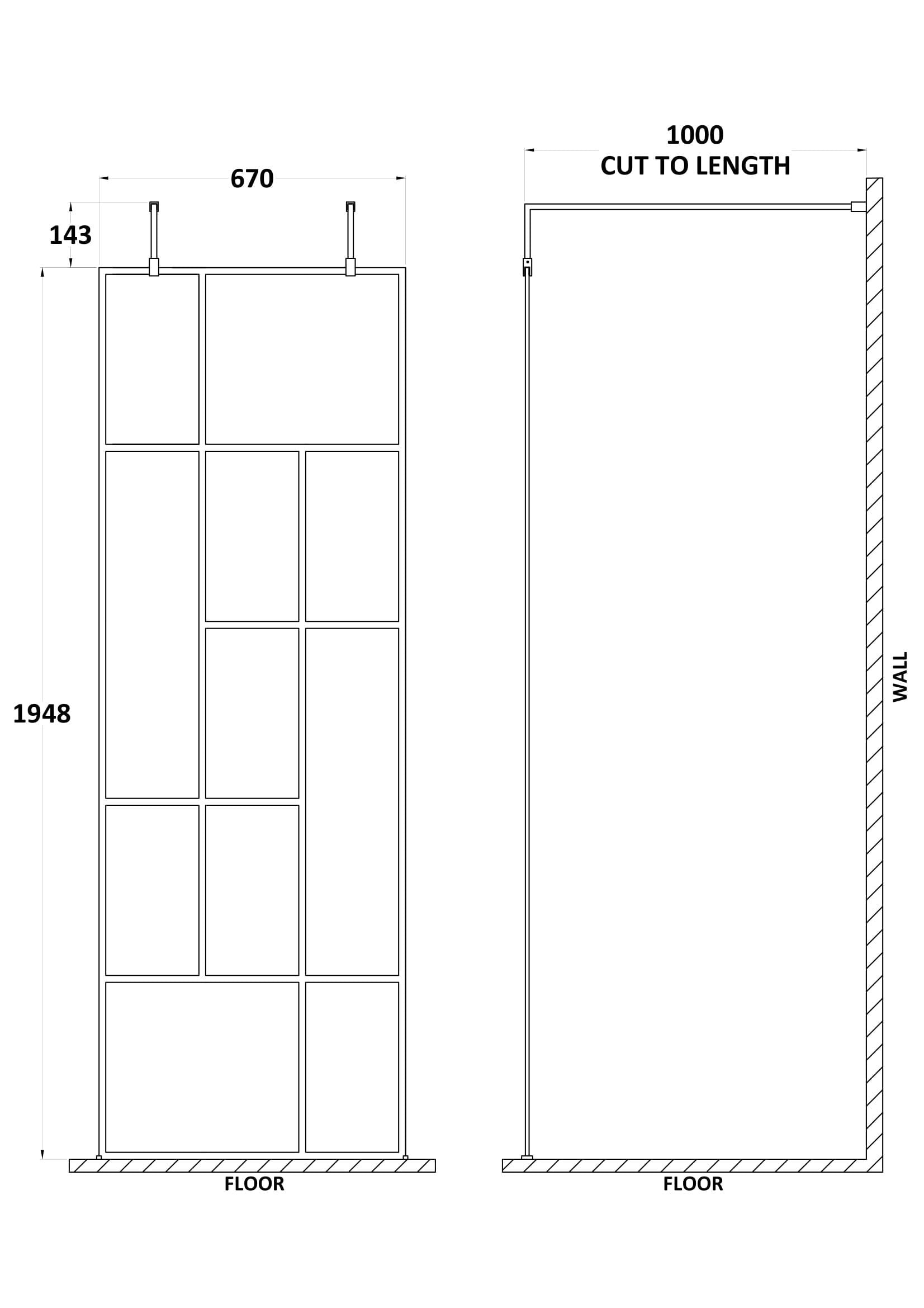 Aspect 8mm Glass Abstract Frame Wetroom Screen - Matt Black