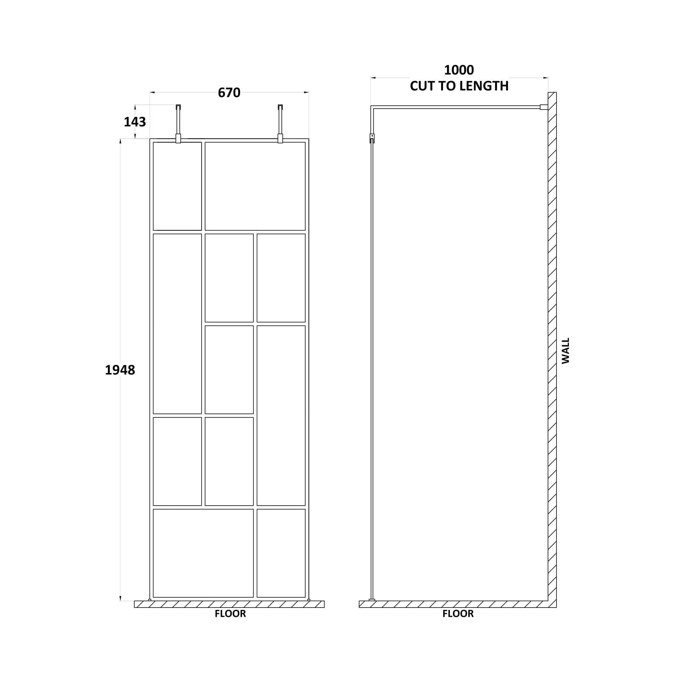 Aspect 8mm Glass Abstract Frame Wetroom Panel - Matt Black