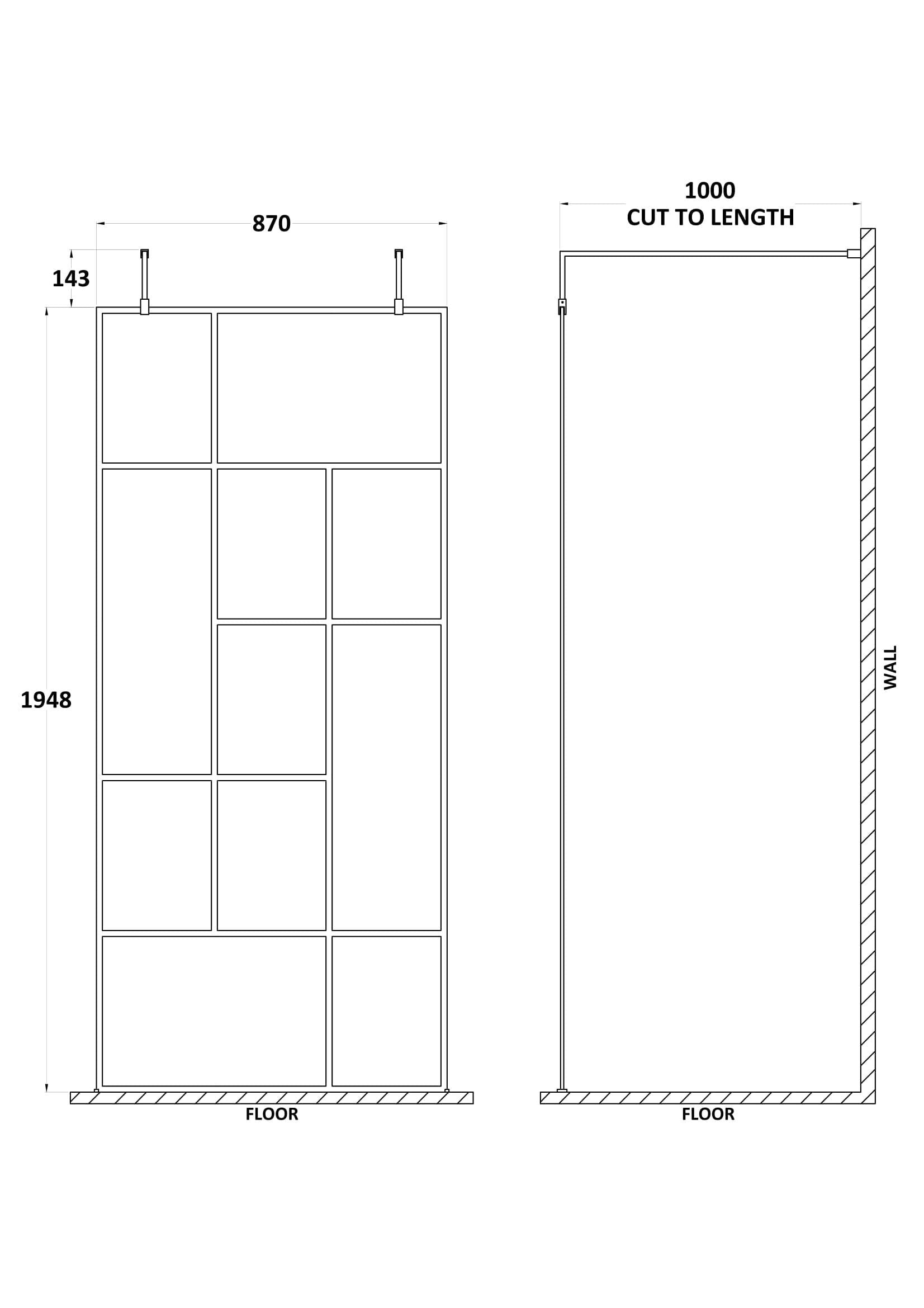Aspect 8mm Glass Abstract Frame Wetroom Screen - Matt Black