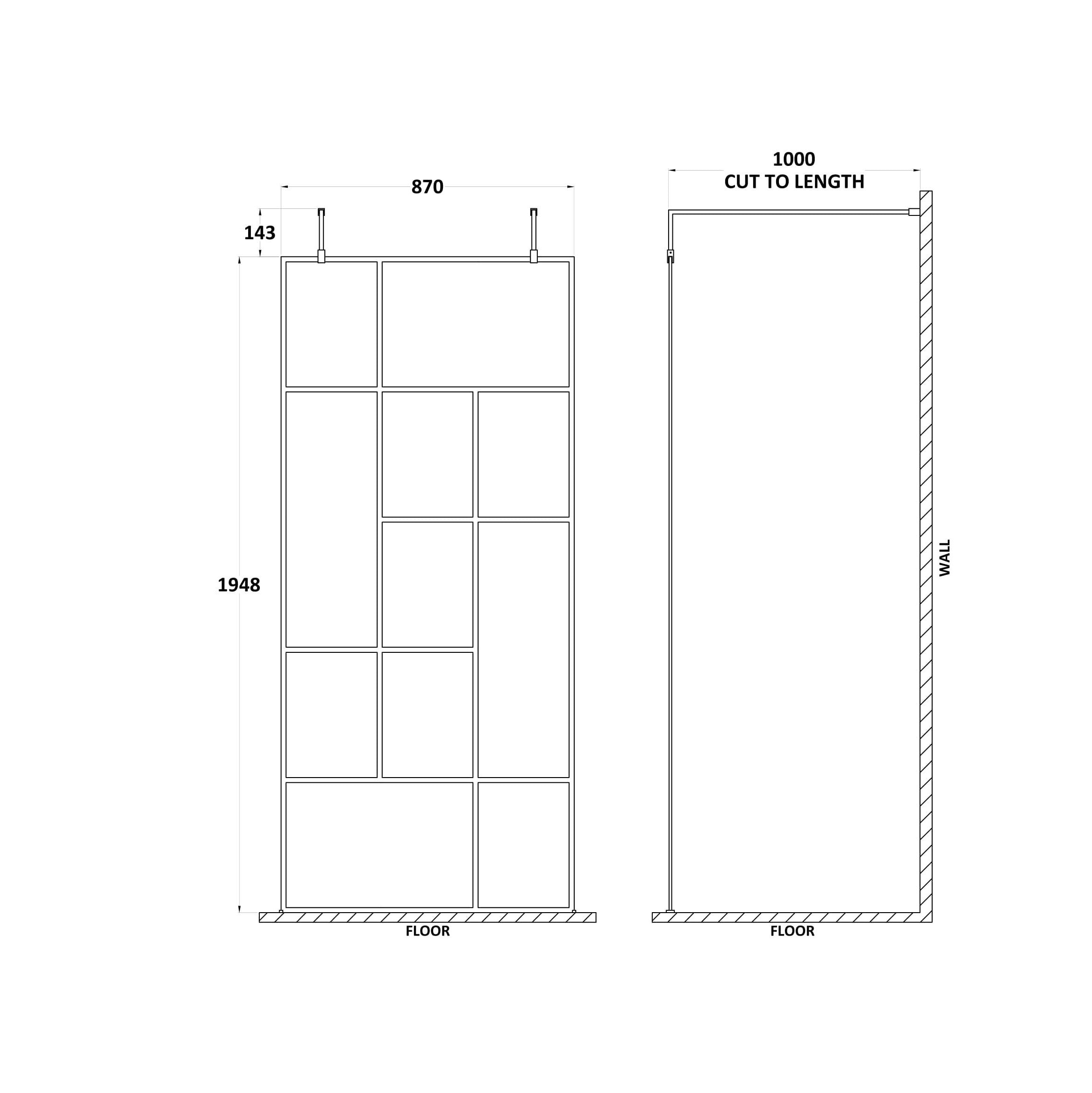 Aspect 8mm Glass Abstract Frame Wetroom Panel - Matt Black
