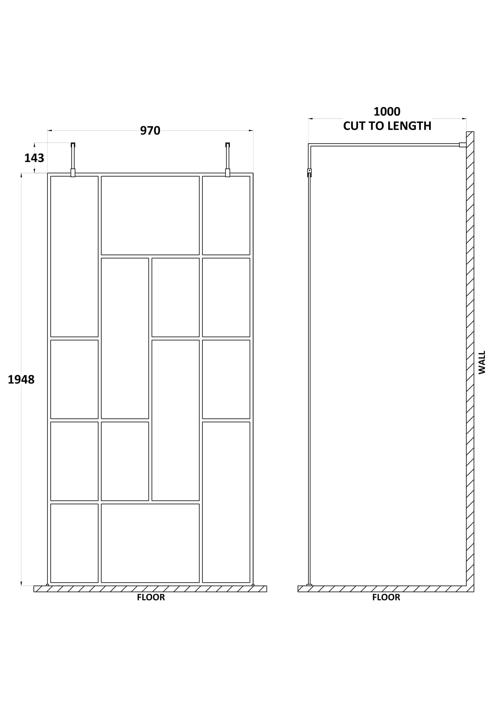 Aspect 8mm Glass Abstract Frame Wetroom Screen - Matt Black