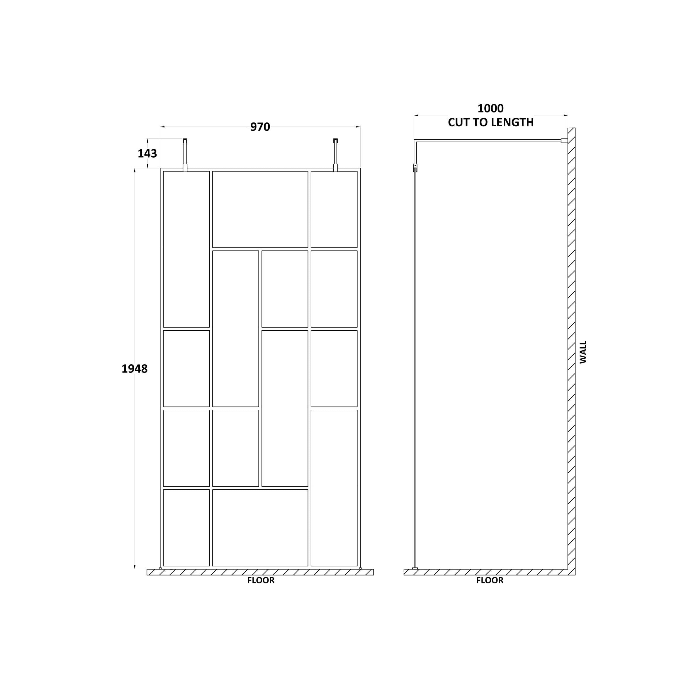 Aspect 8mm Glass Abstract Frame Wetroom Panel - Matt Black