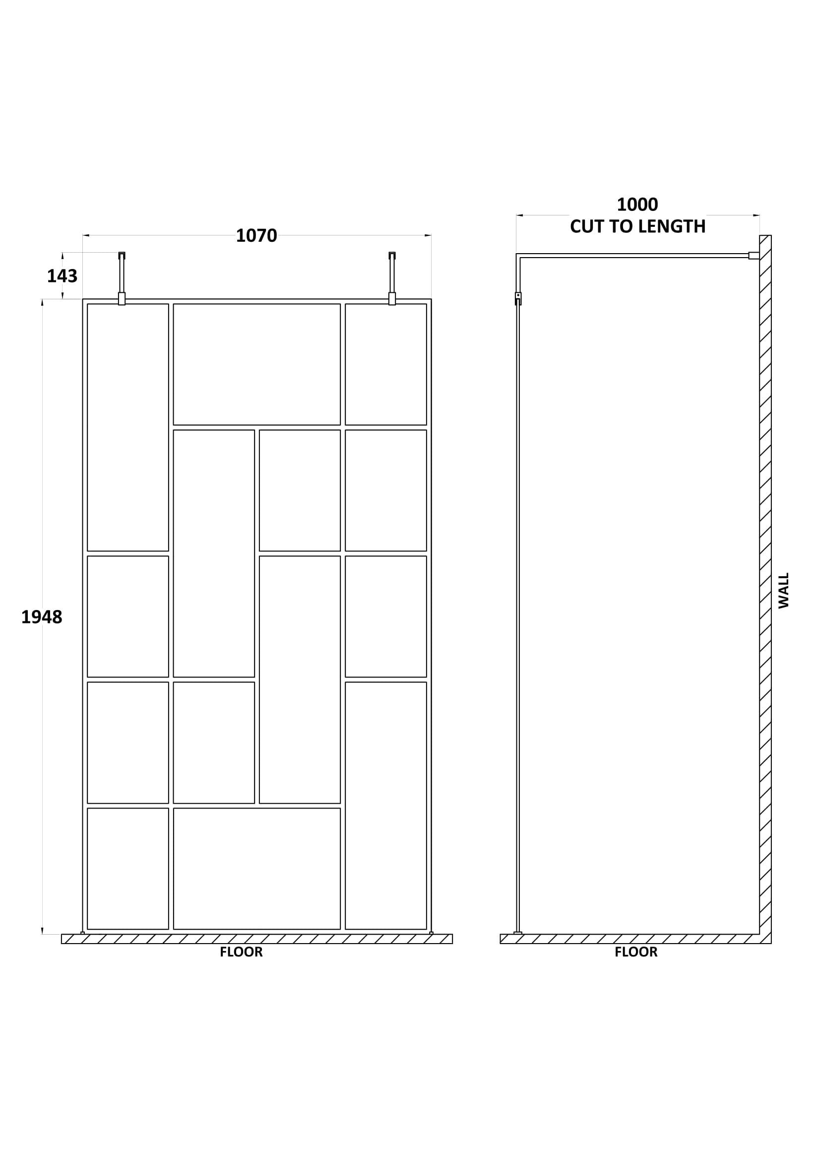 Aspect 8mm Glass Abstract Frame Wetroom Screen - Matt Black