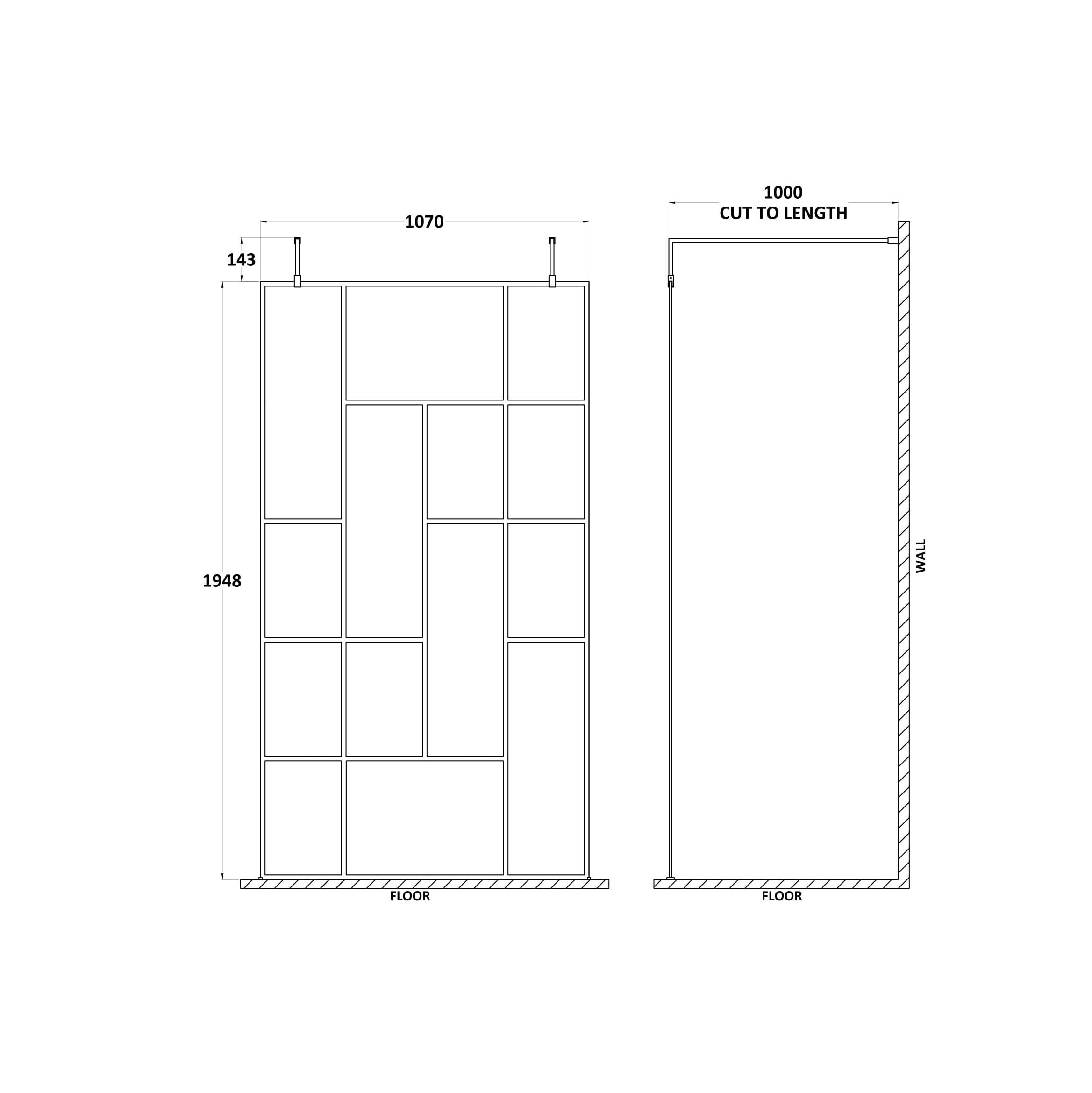 Aspect 8mm Glass Abstract Frame Wetroom Panel - Matt Black