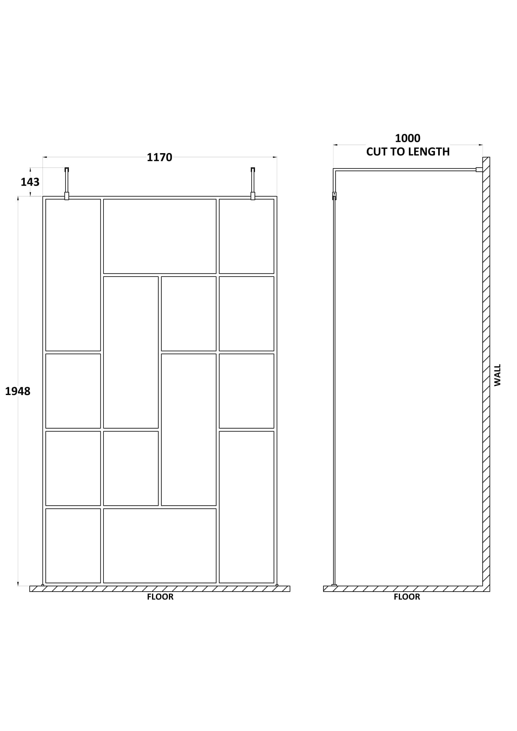 Aspect 8mm Glass Abstract Frame Wetroom Screen - Matt Black
