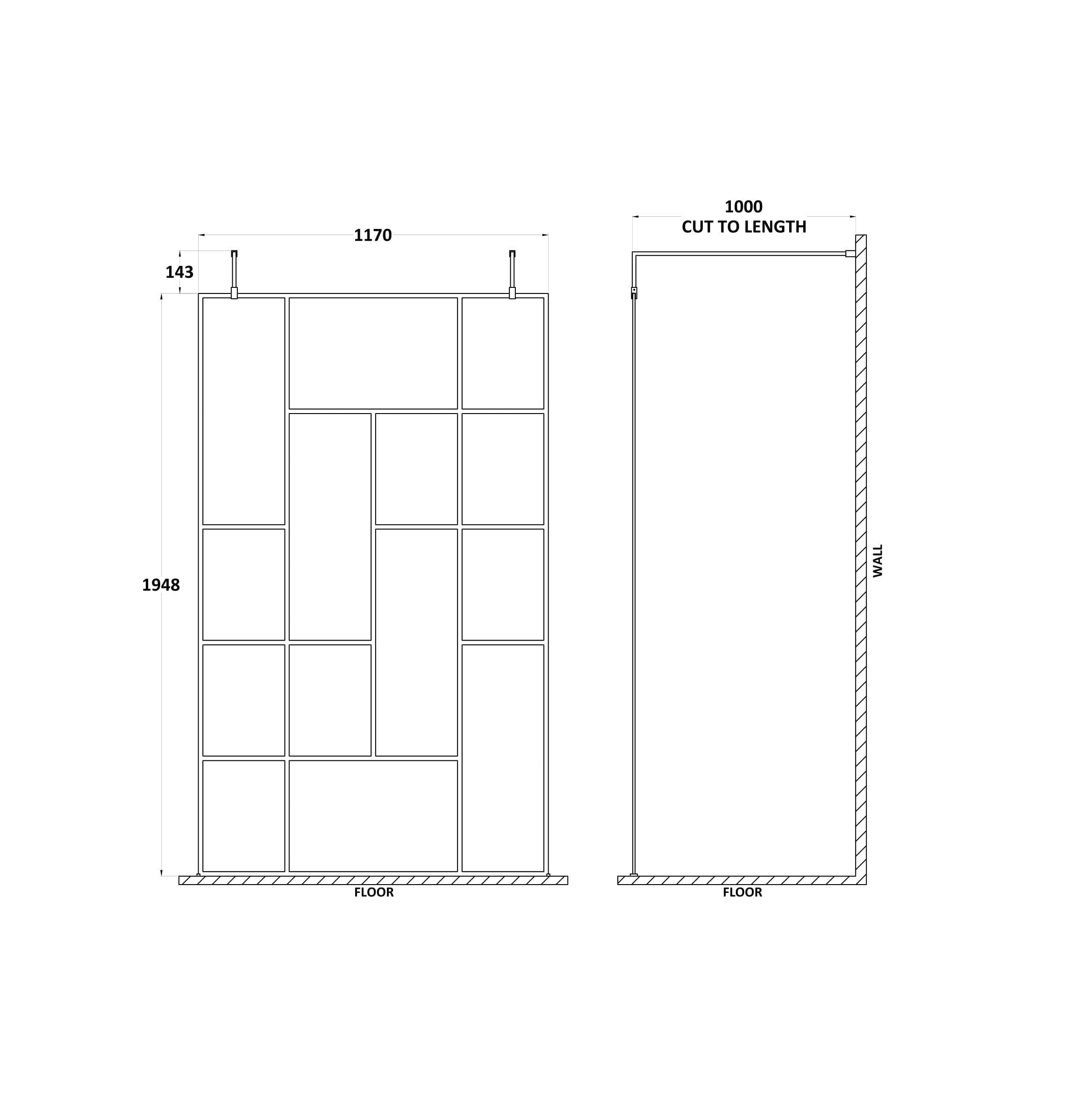 Aspect 8mm Glass Abstract Frame Wetroom Panel - Matt Black