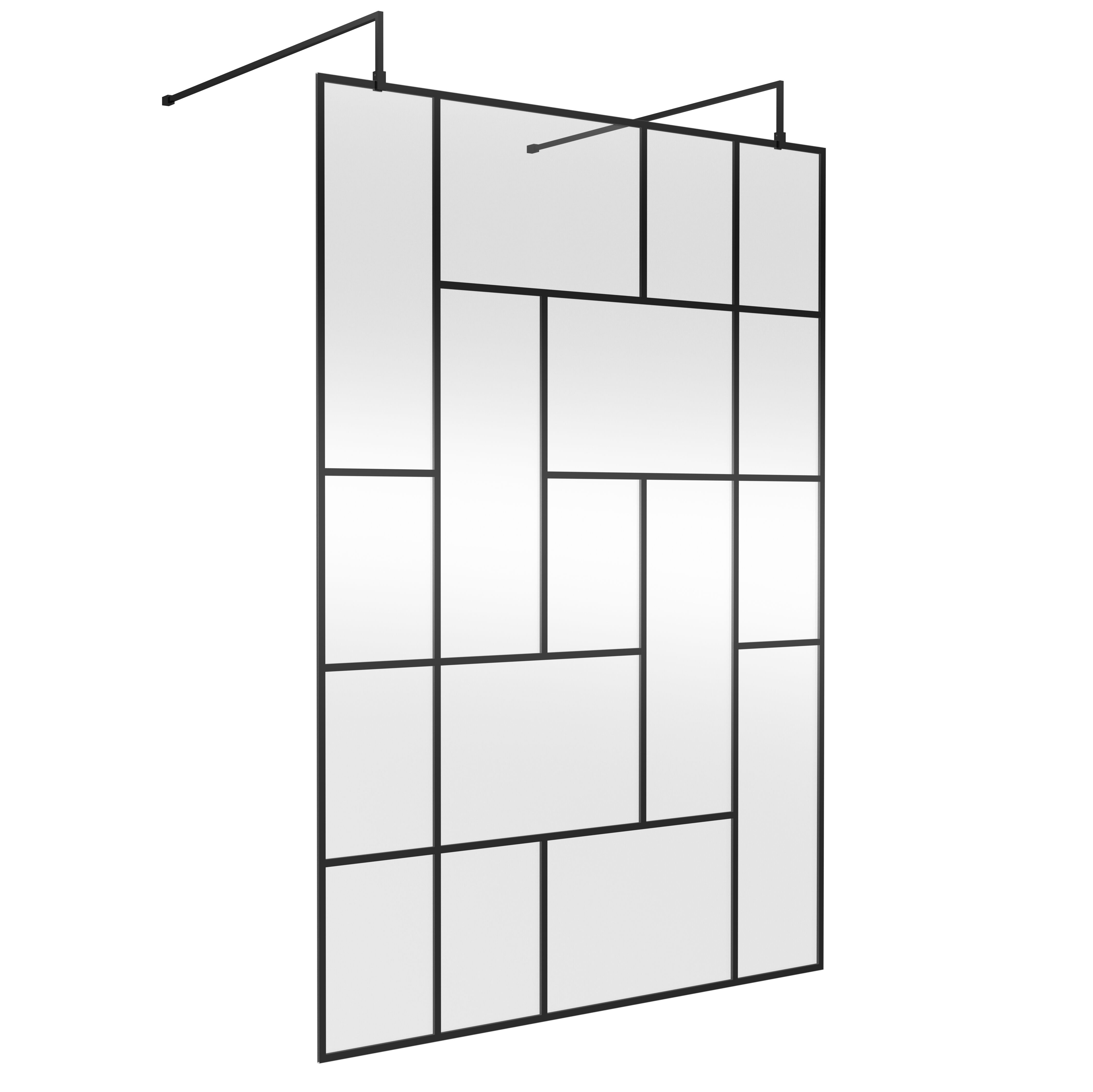 Aspect 8mm Glass Abstract Frame Wetroom Panel - Matt Black