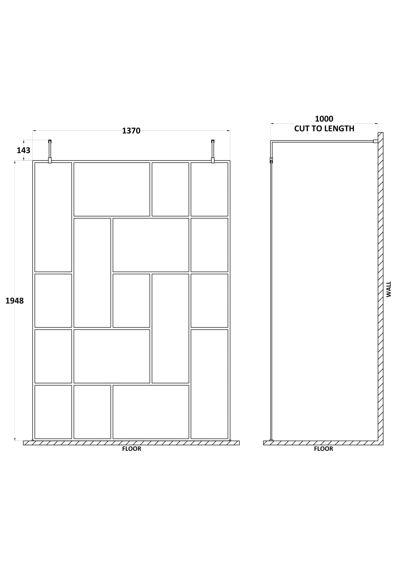 Aspect 8mm Glass Abstract Frame Wetroom Screen - Matt Black