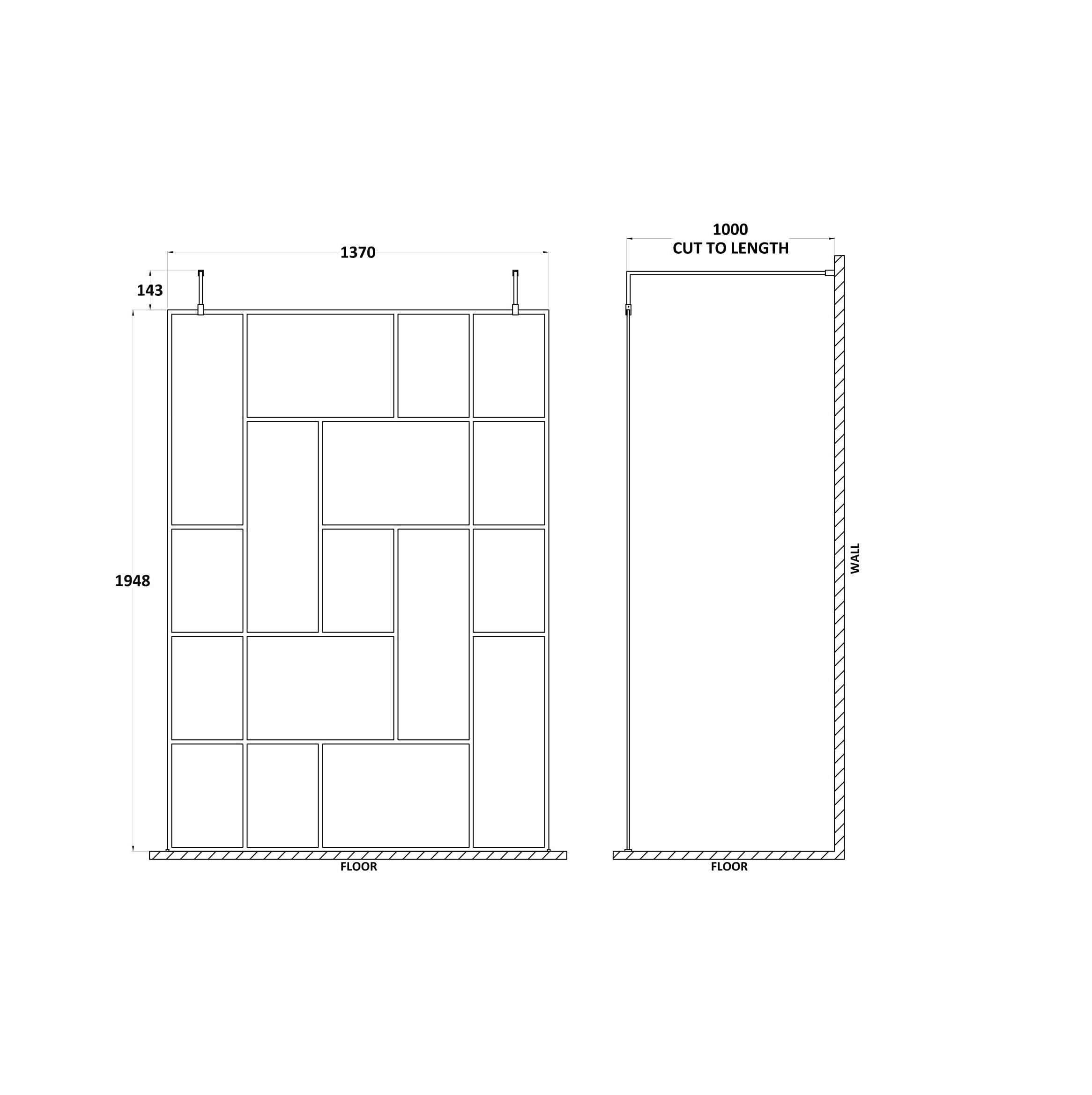 Aspect 8mm Glass Abstract Frame Wetroom Panel - Matt Black