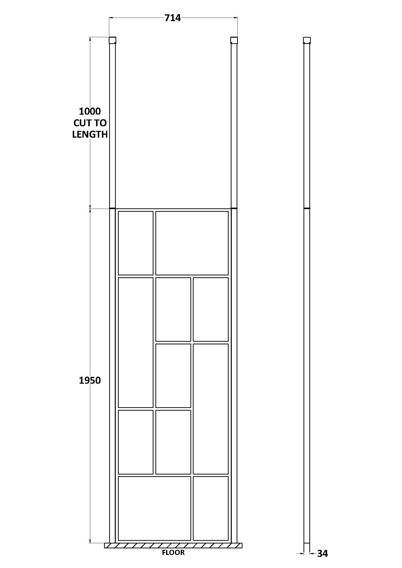 Aspect 8mm  Abstract Frame Wetroom Screen With Ceiling Posts - Matt Black