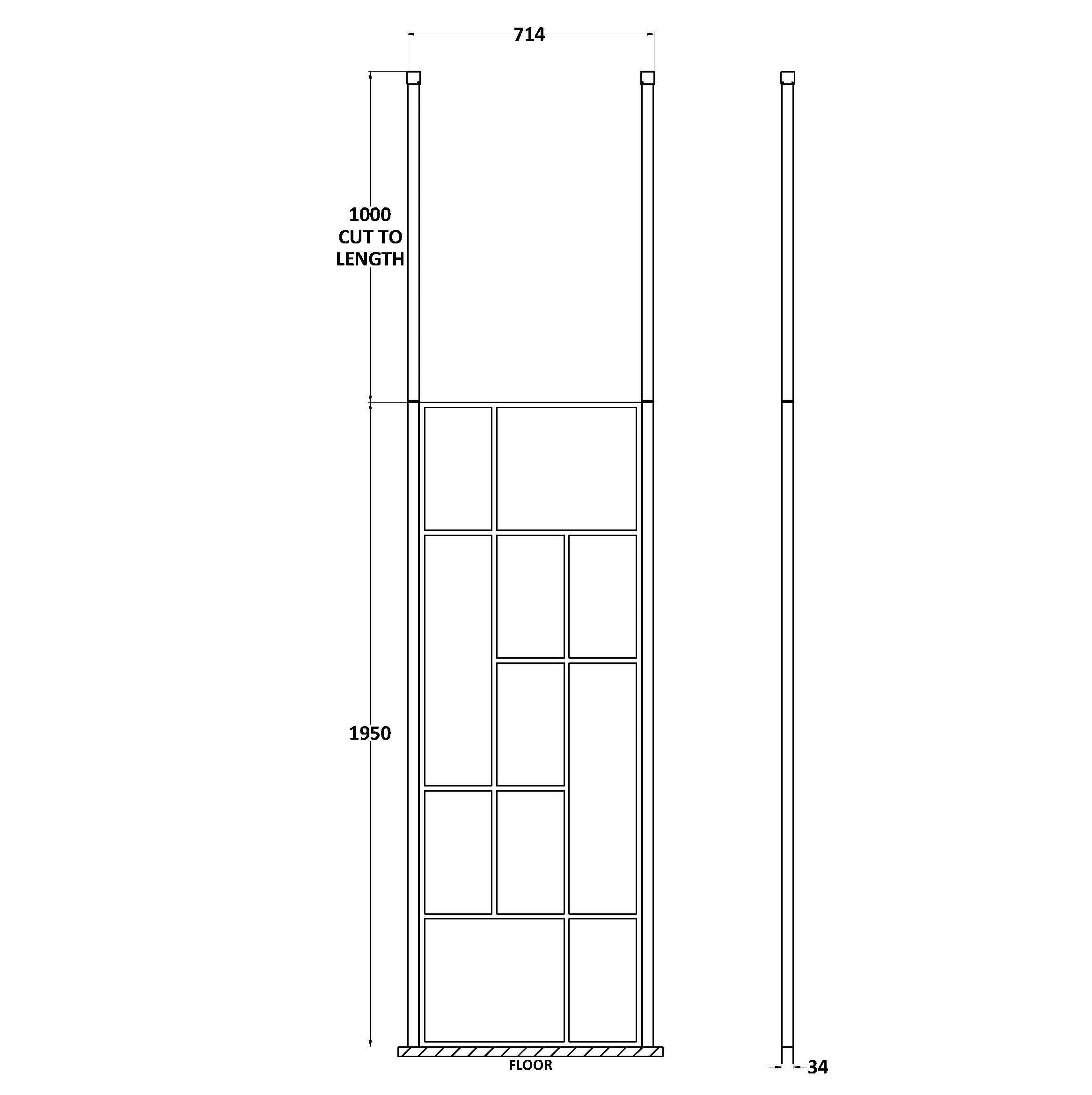 Aspect 8mm Glass Abstract Frame Wetroom Panel With Ceiling Posts - Matt Black