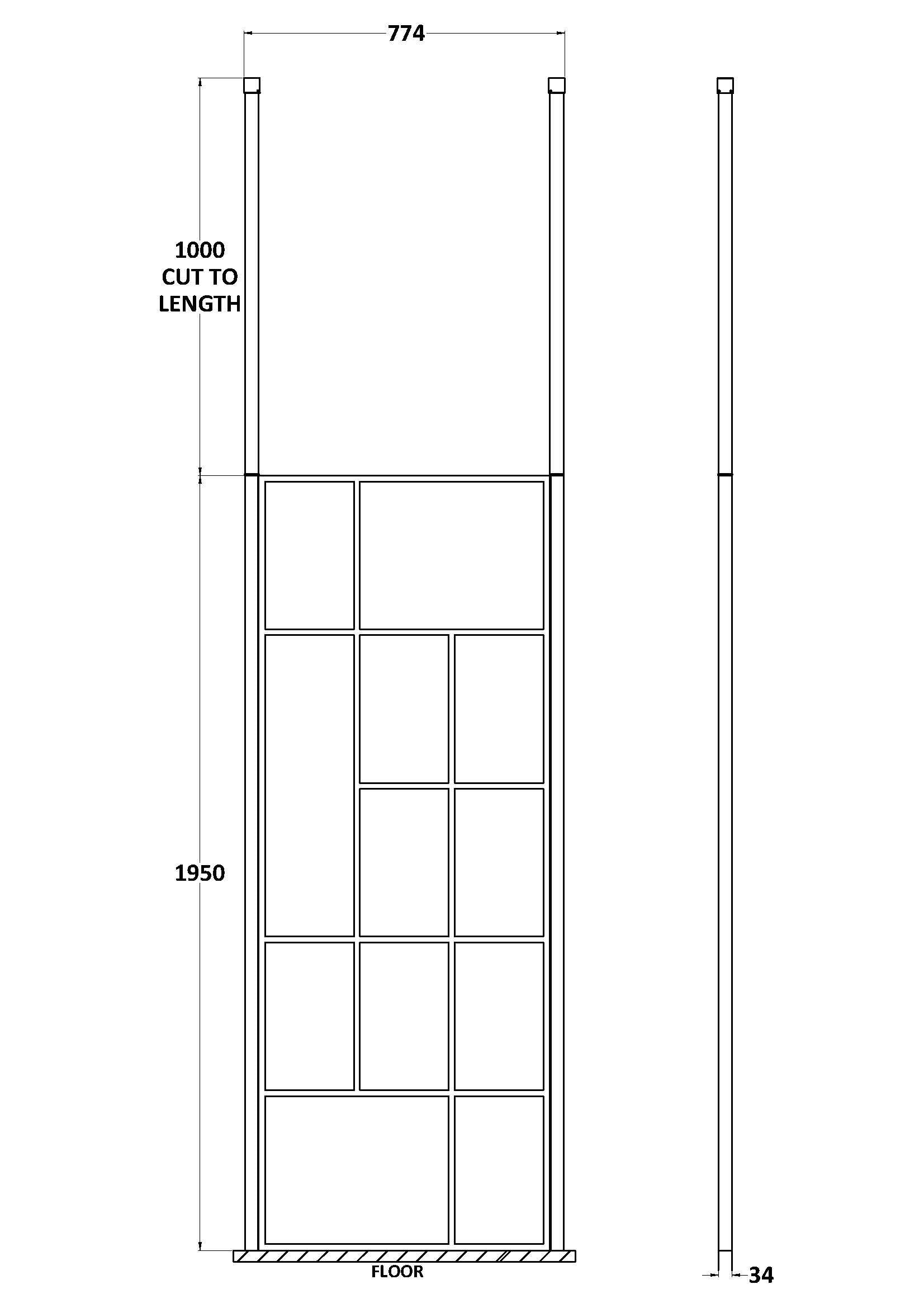 Aspect 8mm  Abstract Frame Wetroom Screen With Ceiling Posts - Matt Black