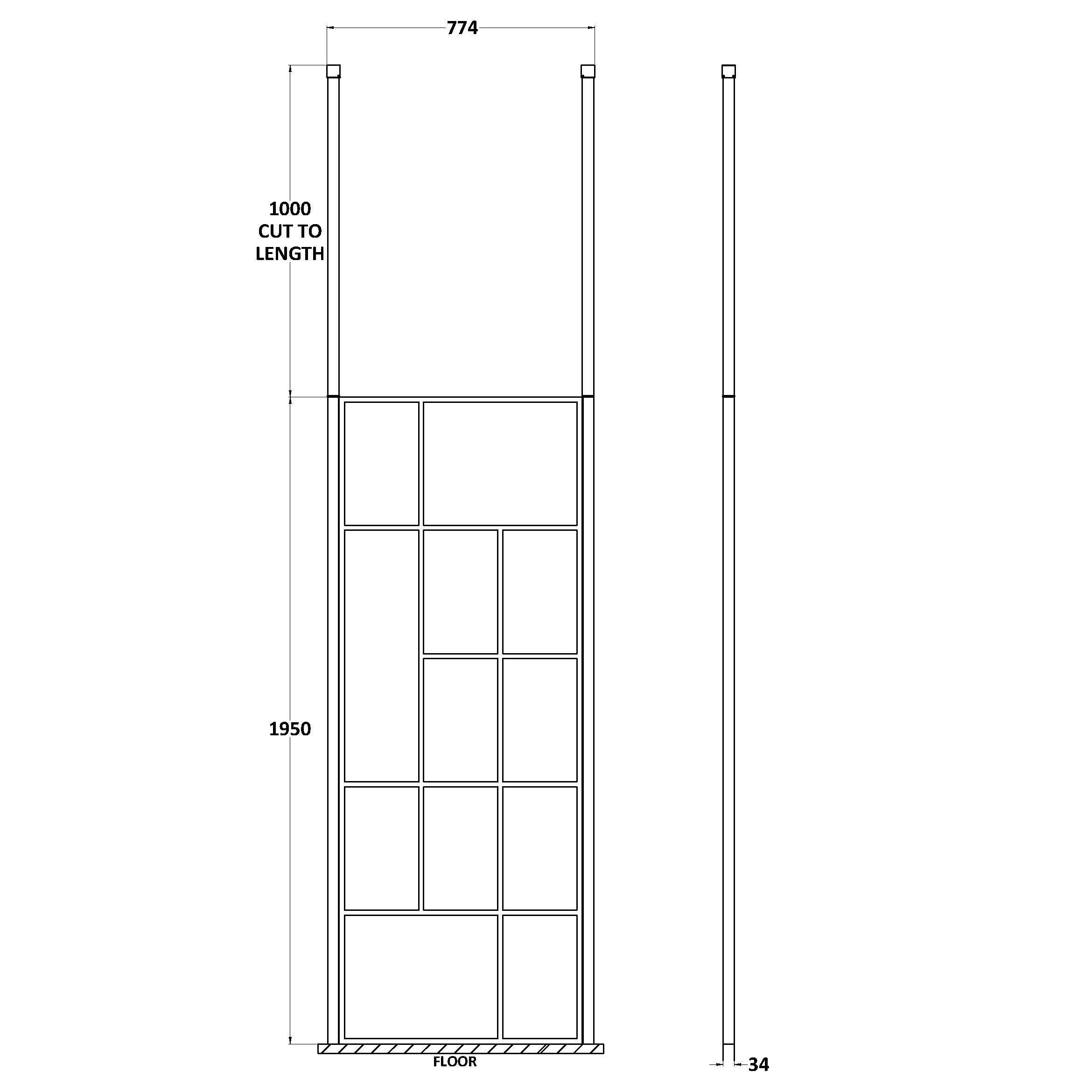 Aspect 8mm Glass Abstract Frame Wetroom Panel With Ceiling Posts - Matt Black