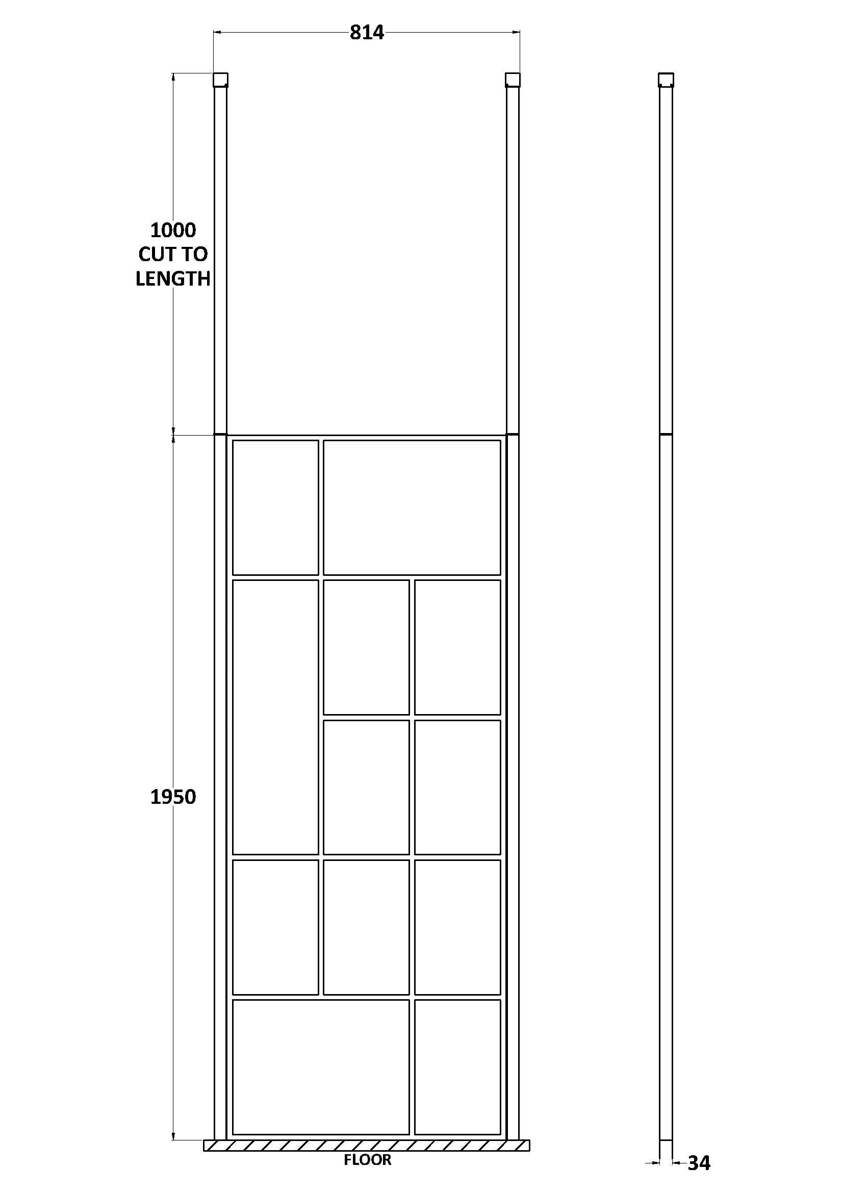 Aspect 8mm  Abstract Frame Wetroom Screen With Ceiling Posts - Matt Black