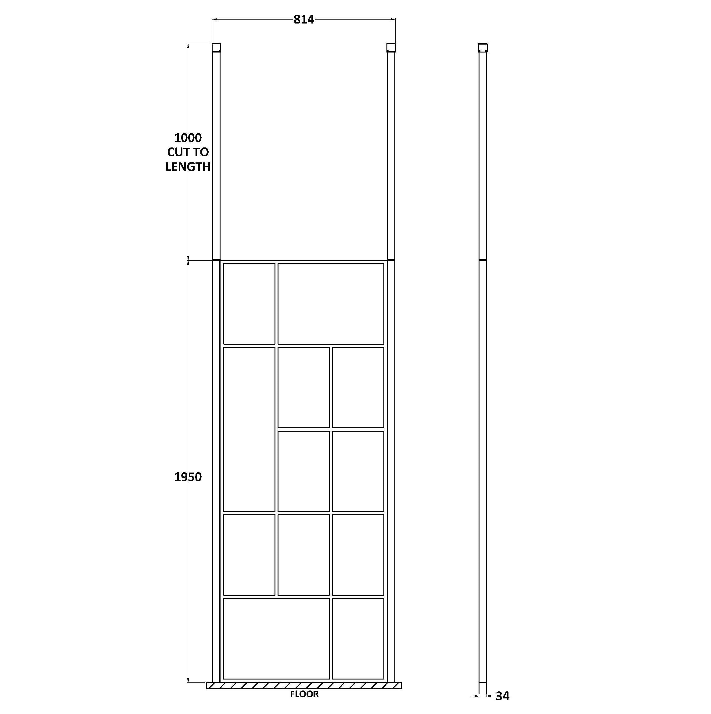 Aspect 8mm Glass Abstract Frame Wetroom Panel With Ceiling Posts - Matt Black